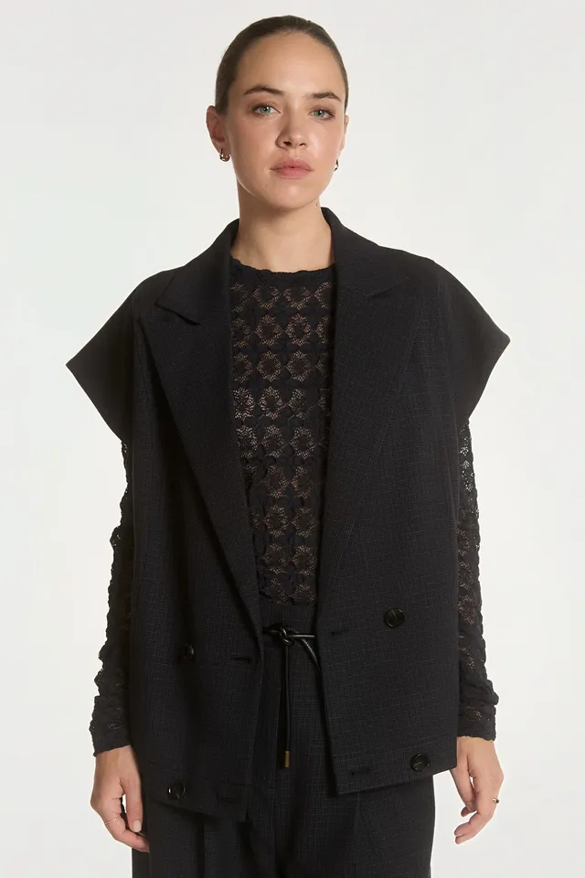 Aaiko Laon gilet nero quadri doppiopetto