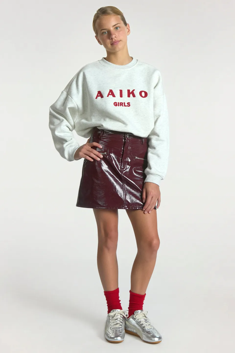 Aaiko Marelle minigonna ecopelle bordeaux zip