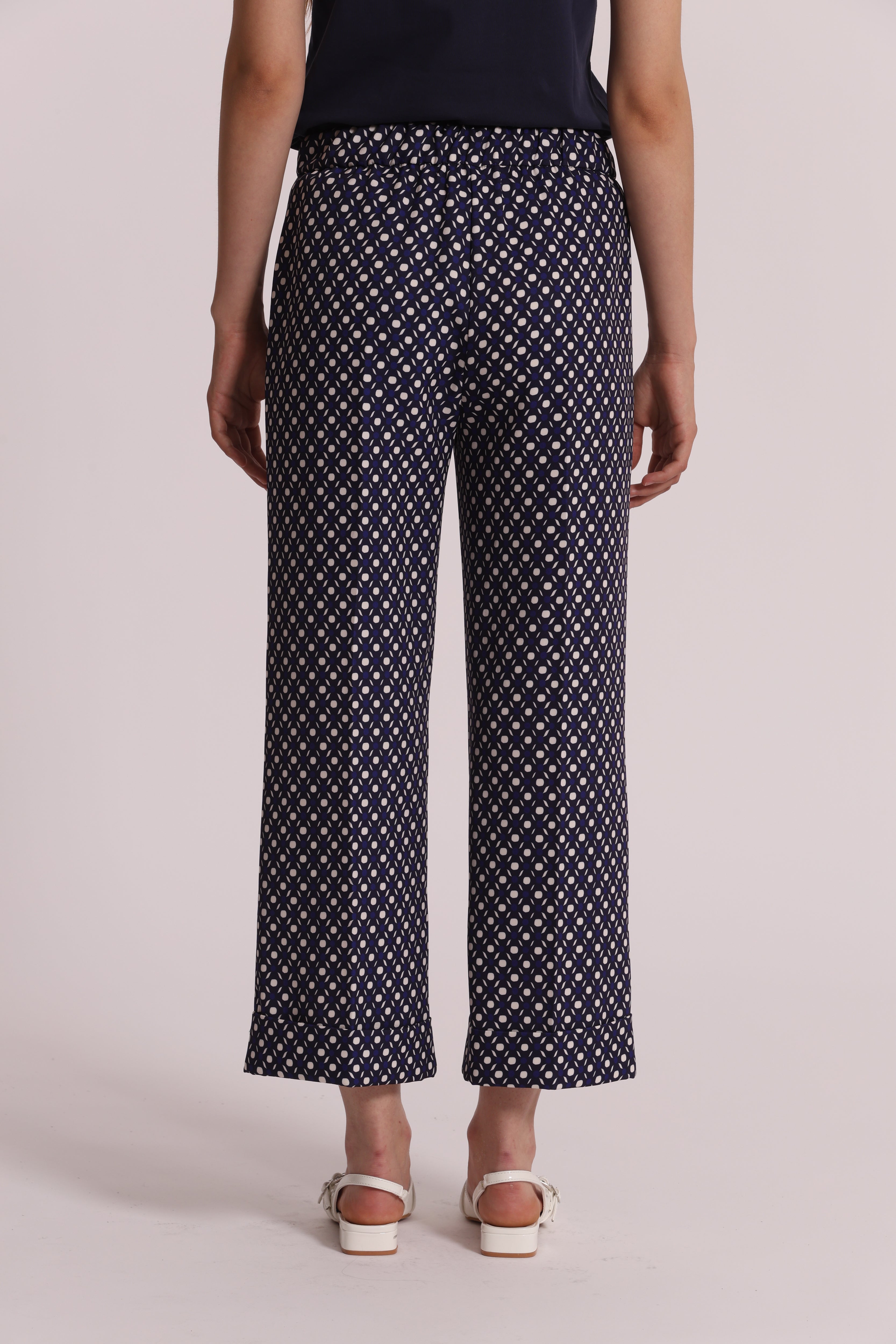 Mimi Mua pantalone blu fantasia geometrica leggero