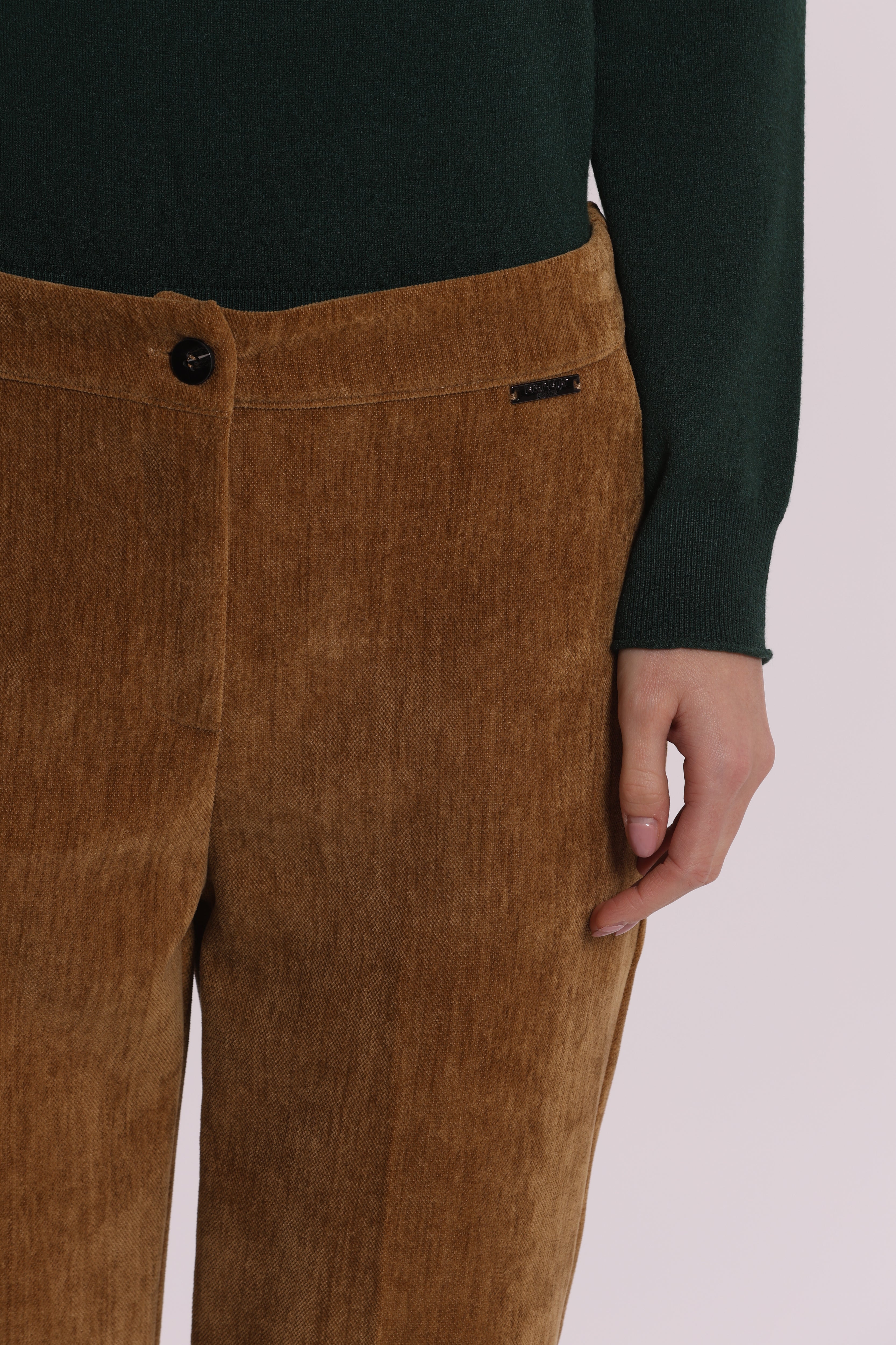 Mimi Mua Pantalone sigaretta in velluto senape
