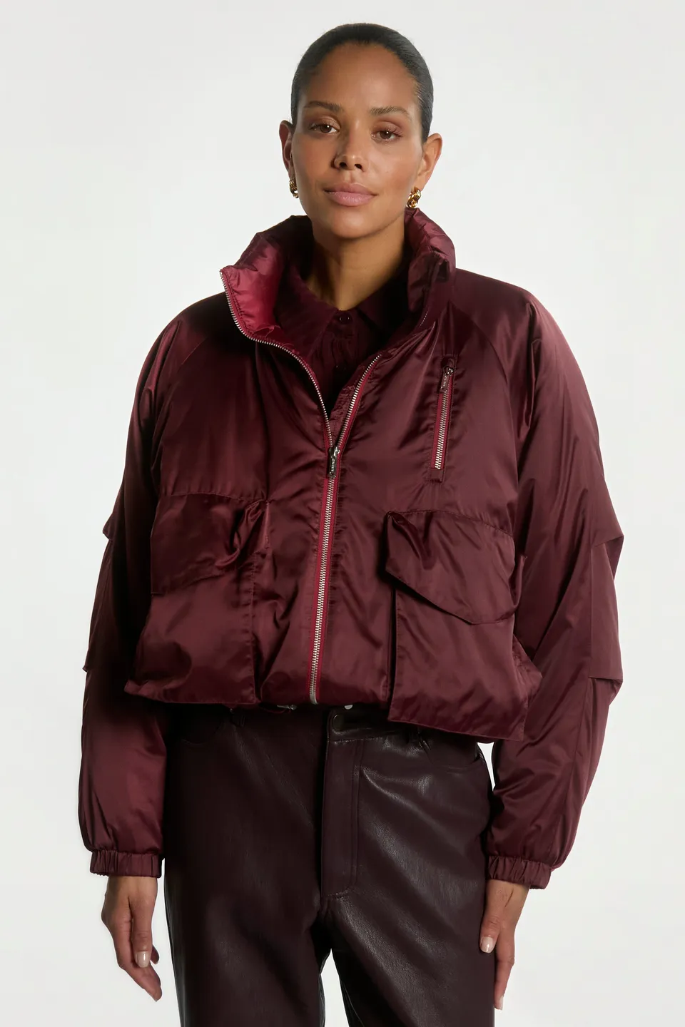 Aaiko Rosaline giacca cropped merlot con zip