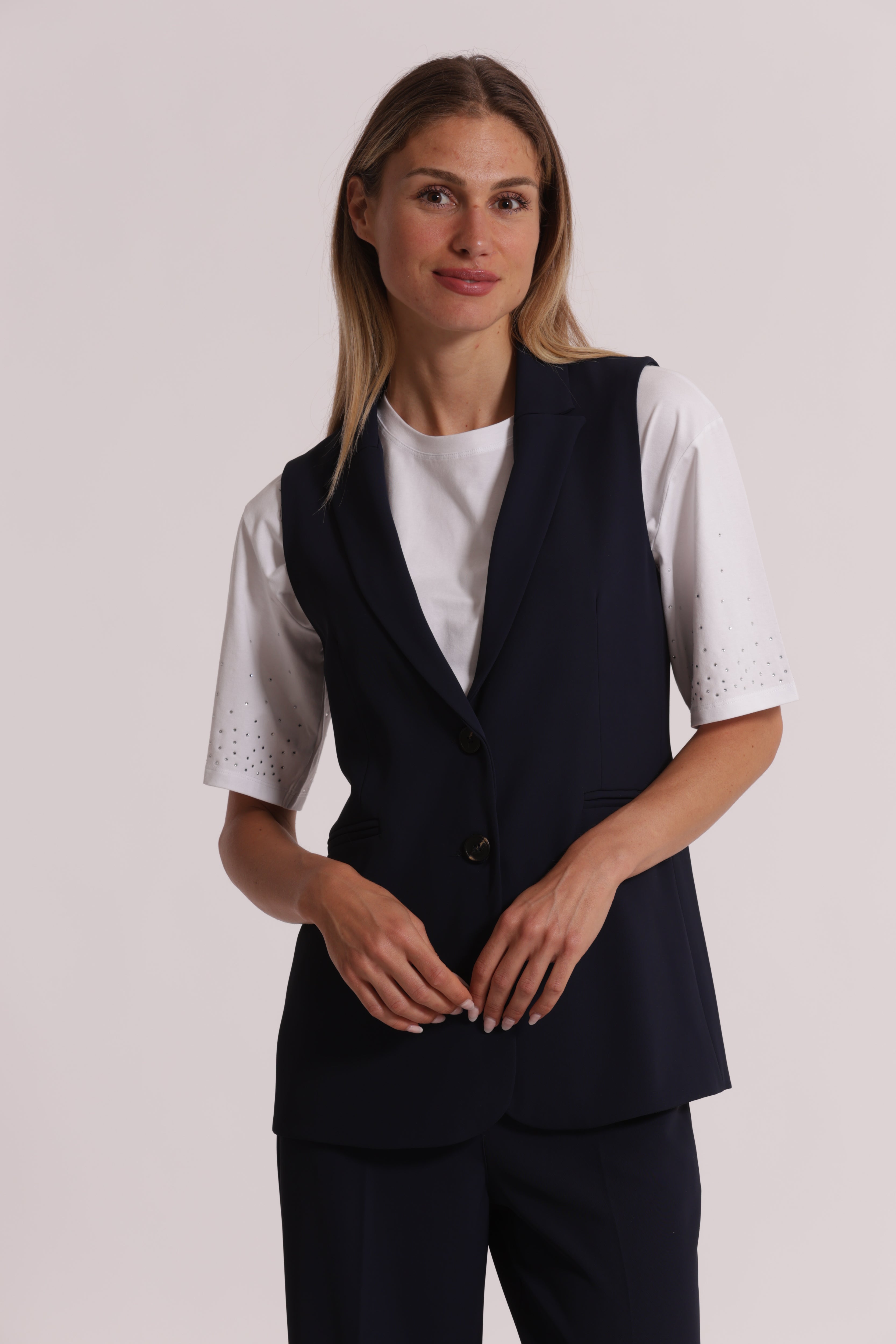 Mimi Mua Gilet Lungo Smanicato Blu