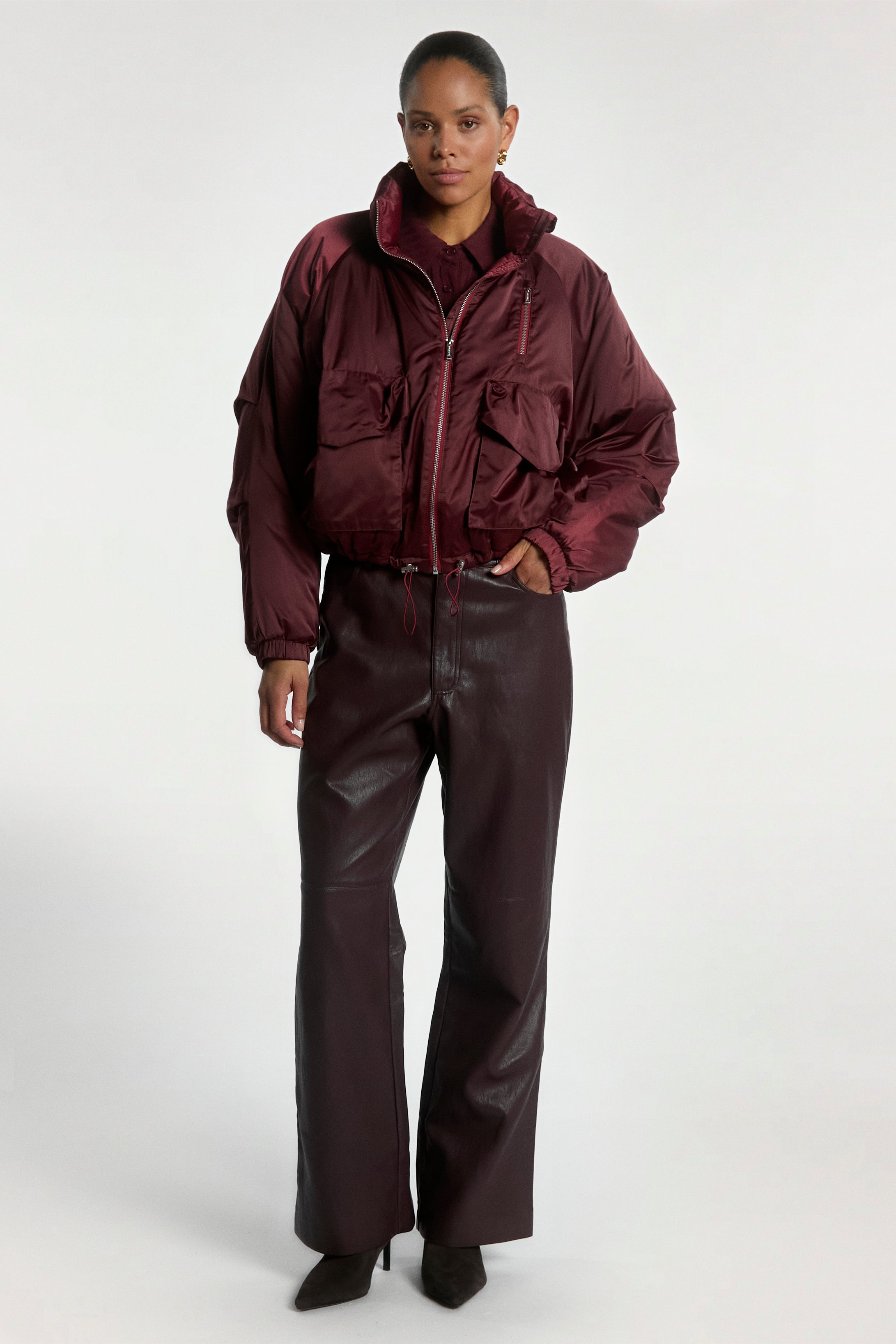 Aaiko Rosaline giacca cropped merlot con zip