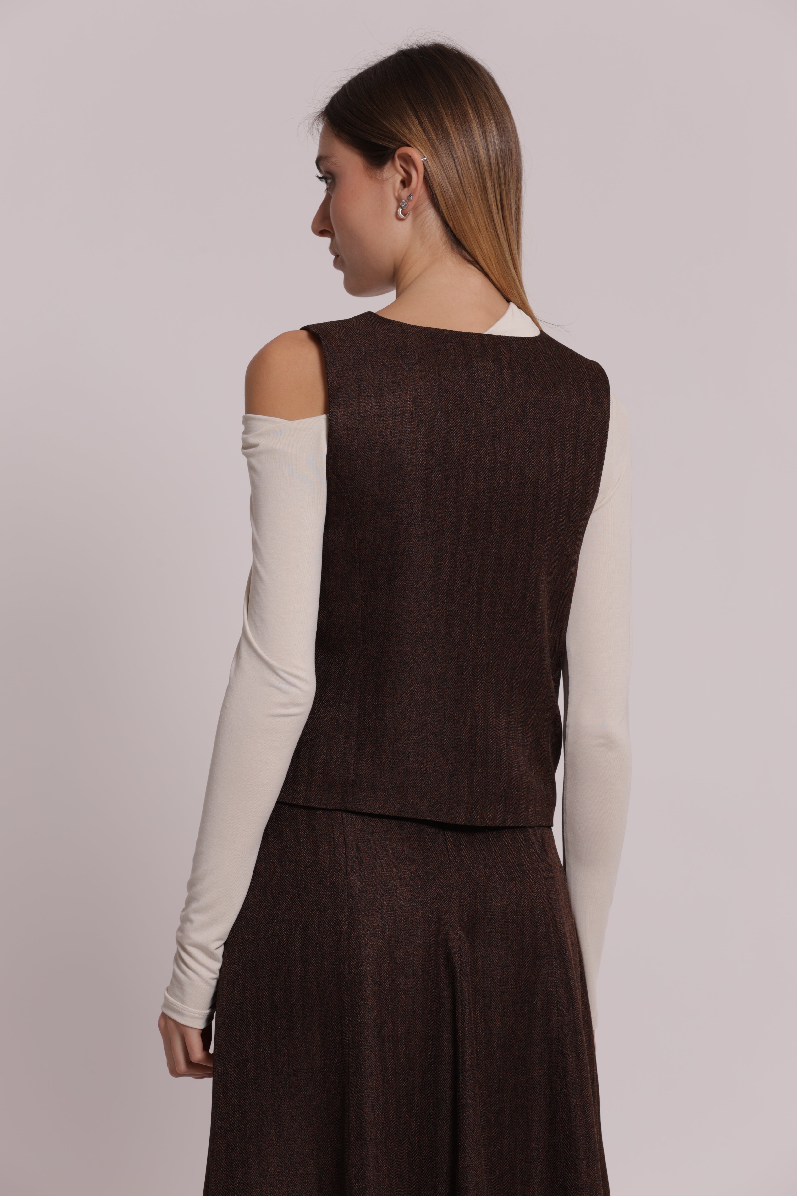 Mimi Mua gilet tweed a spiga di pesce giacca moro