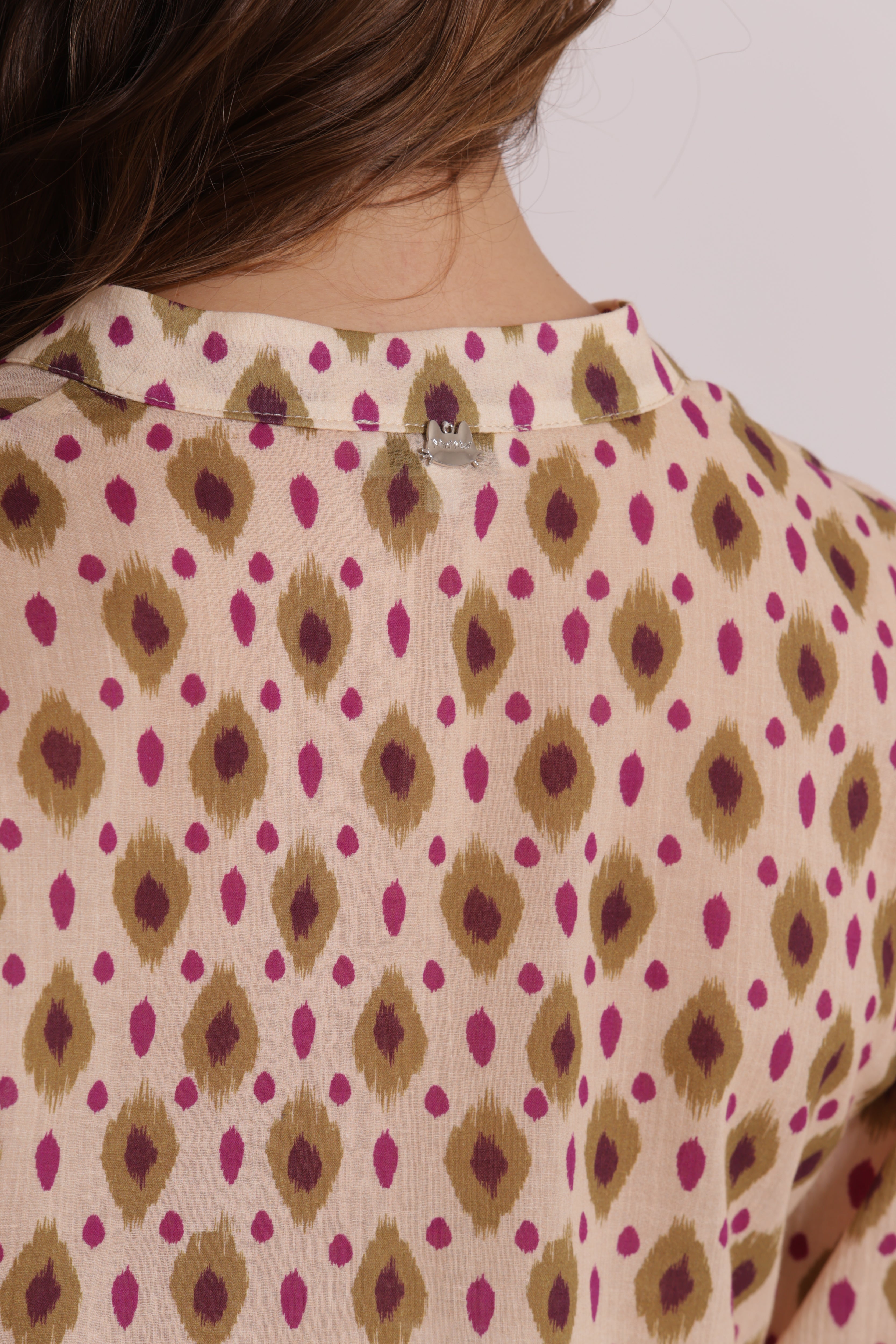 Mimi Mua Blusa Maniche Lunghe Rombi Beige Verde Cotone