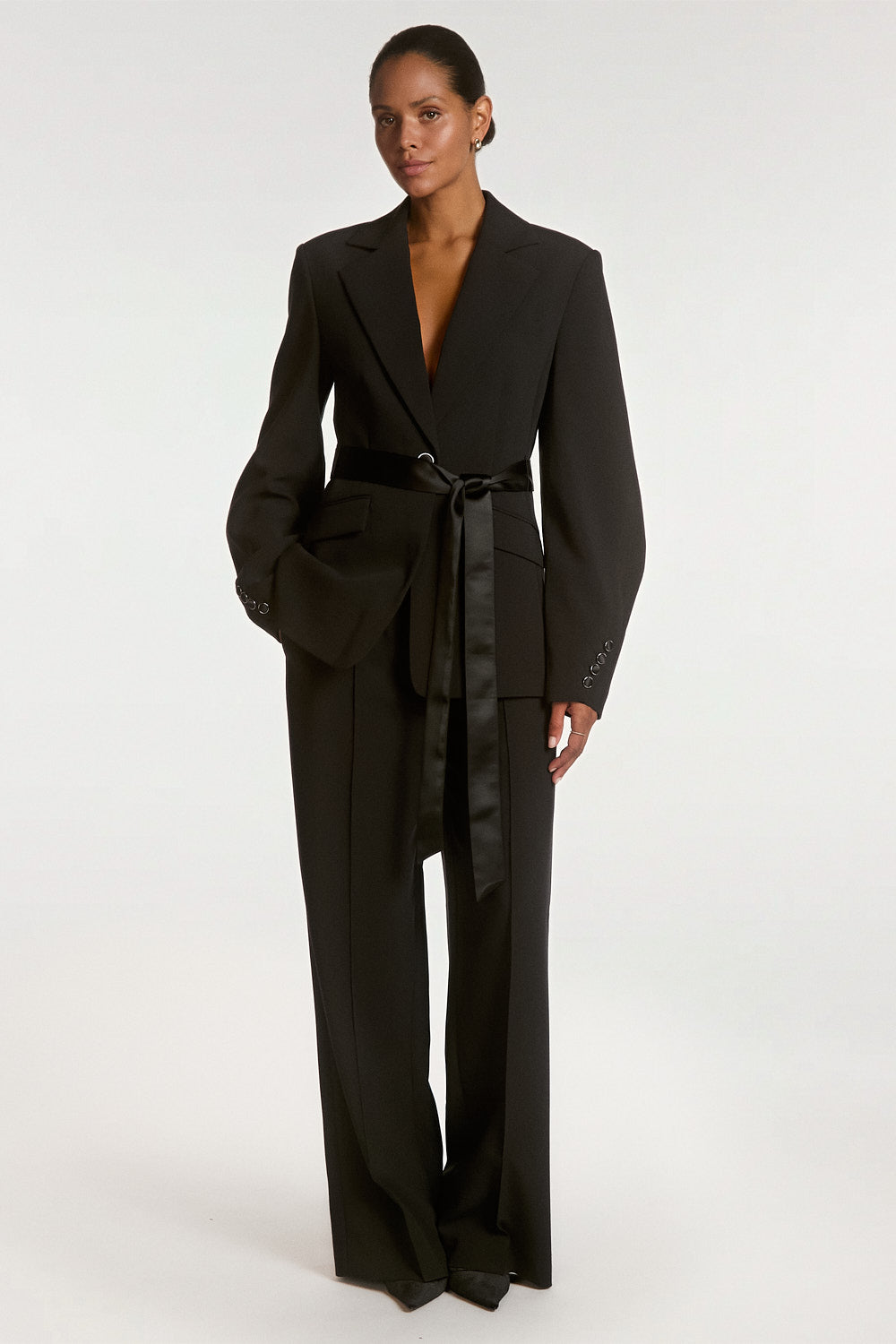 Aaiko Camille blazer nero cintura satin