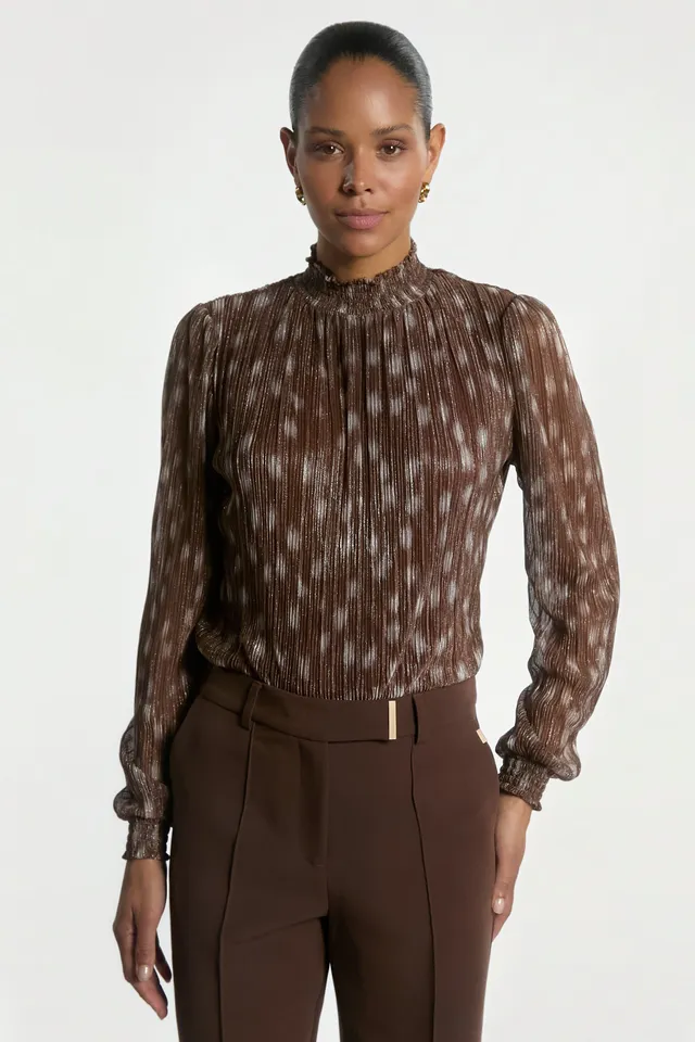 Aaiko Tory Bambi top marrone lurex collo alto