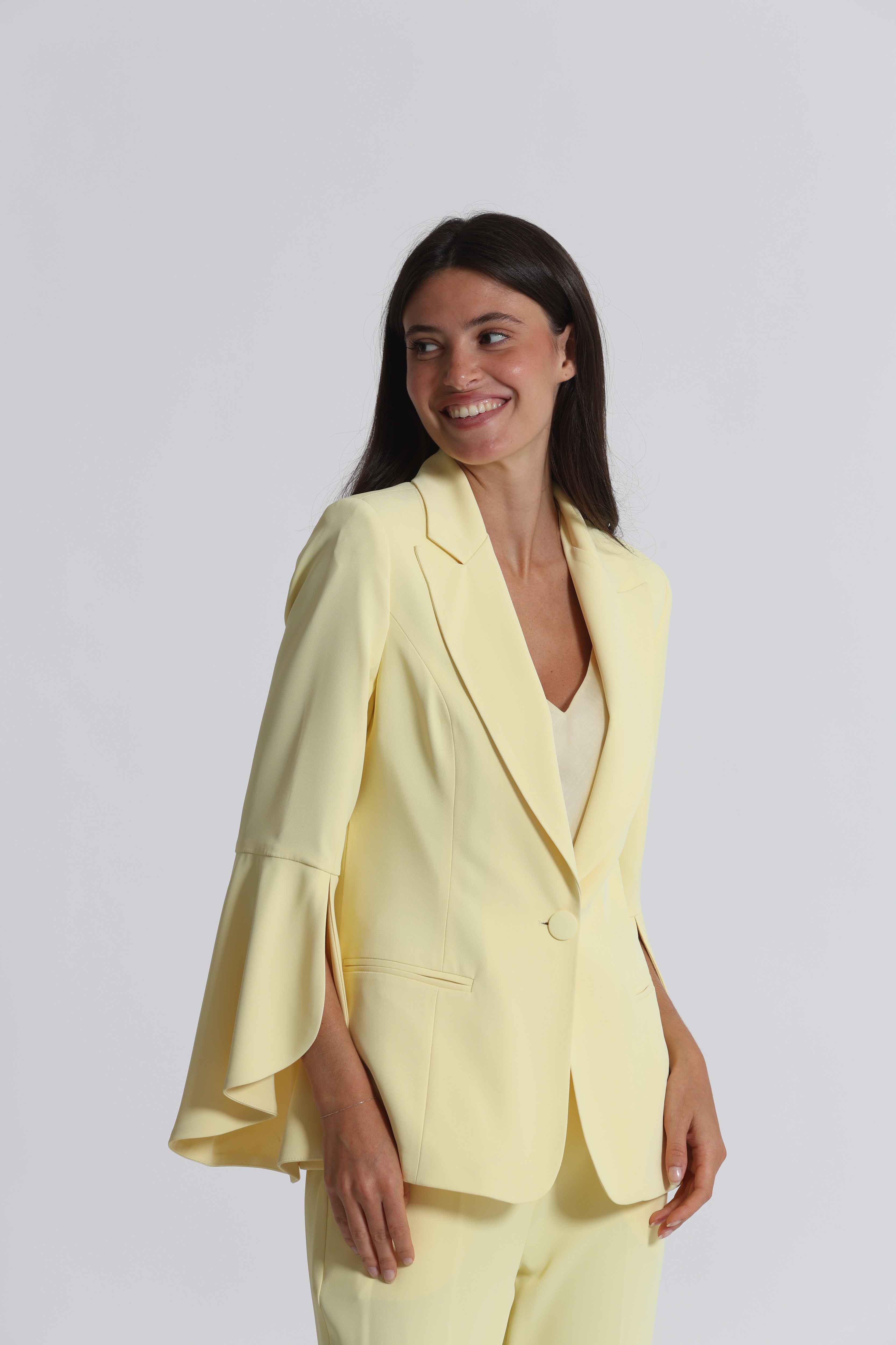 Mimi Mua Giacca con Maniche a Tulipano giallo chiaro elasticizzata