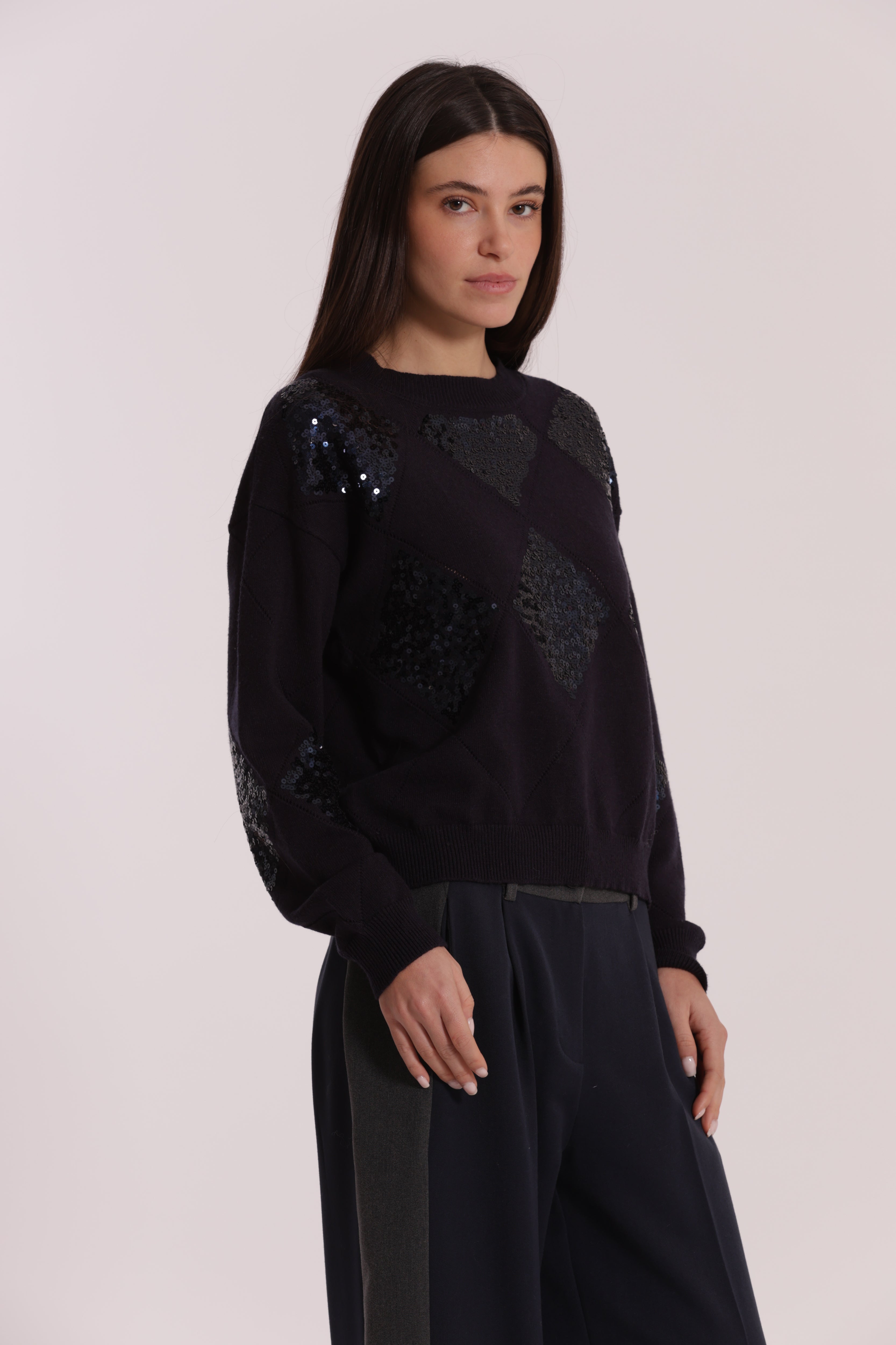 Mimi Mua Maglia Rombi Paillettes viscosa nera