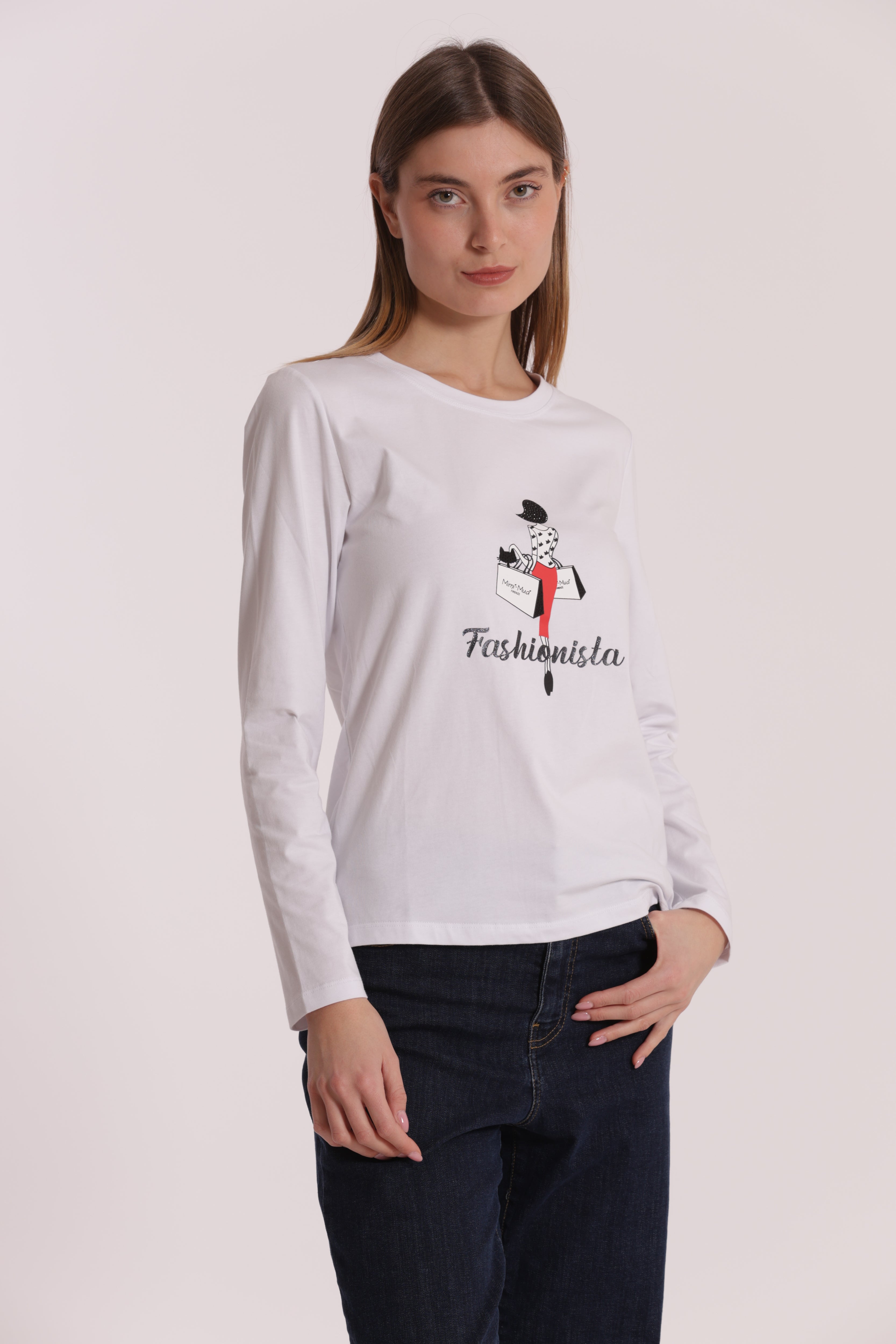 Mimi Mua Fashionista t-shirt bianco scritta logo
