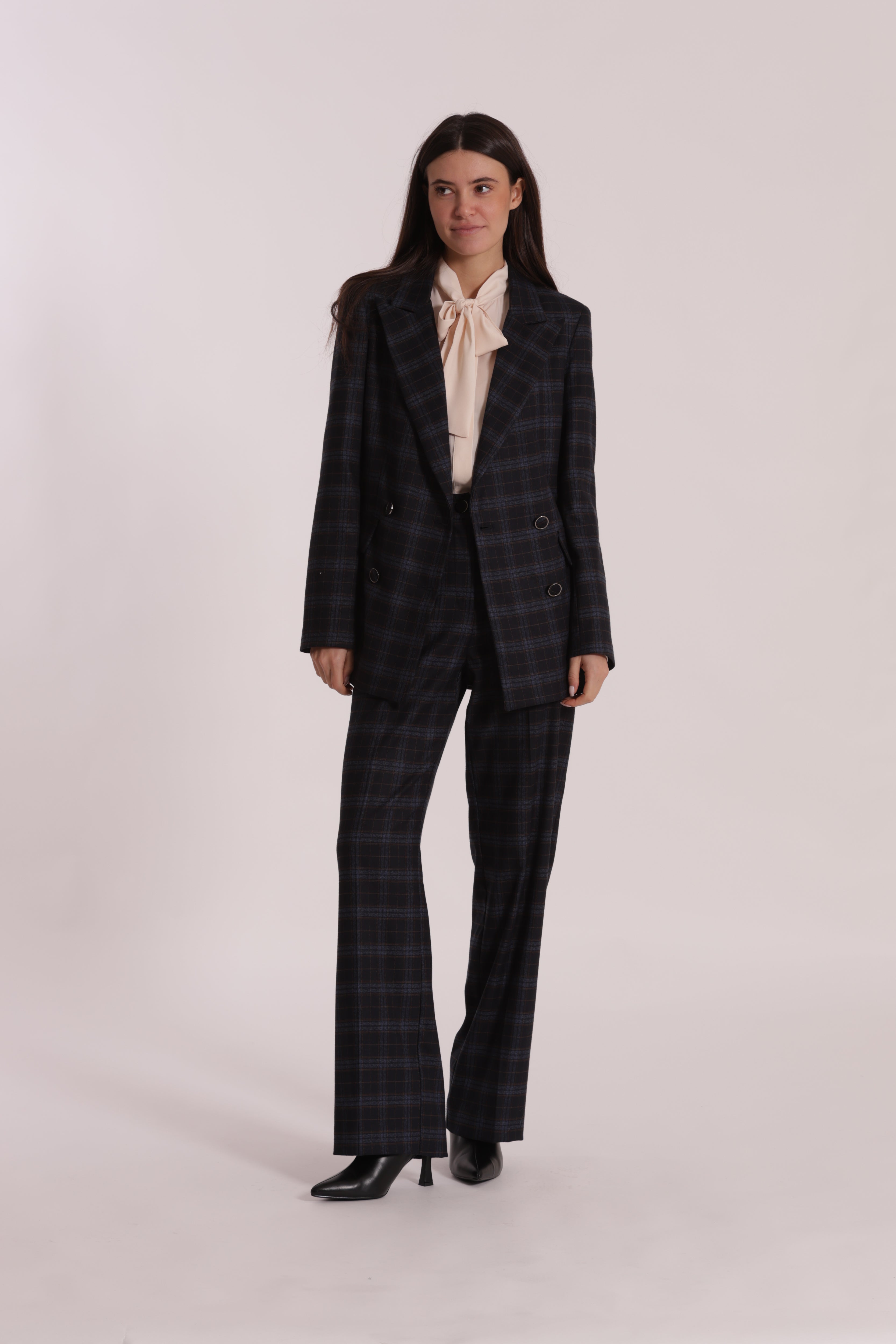 Mimi Mua Giacca Doppio Petto Check giacca blu