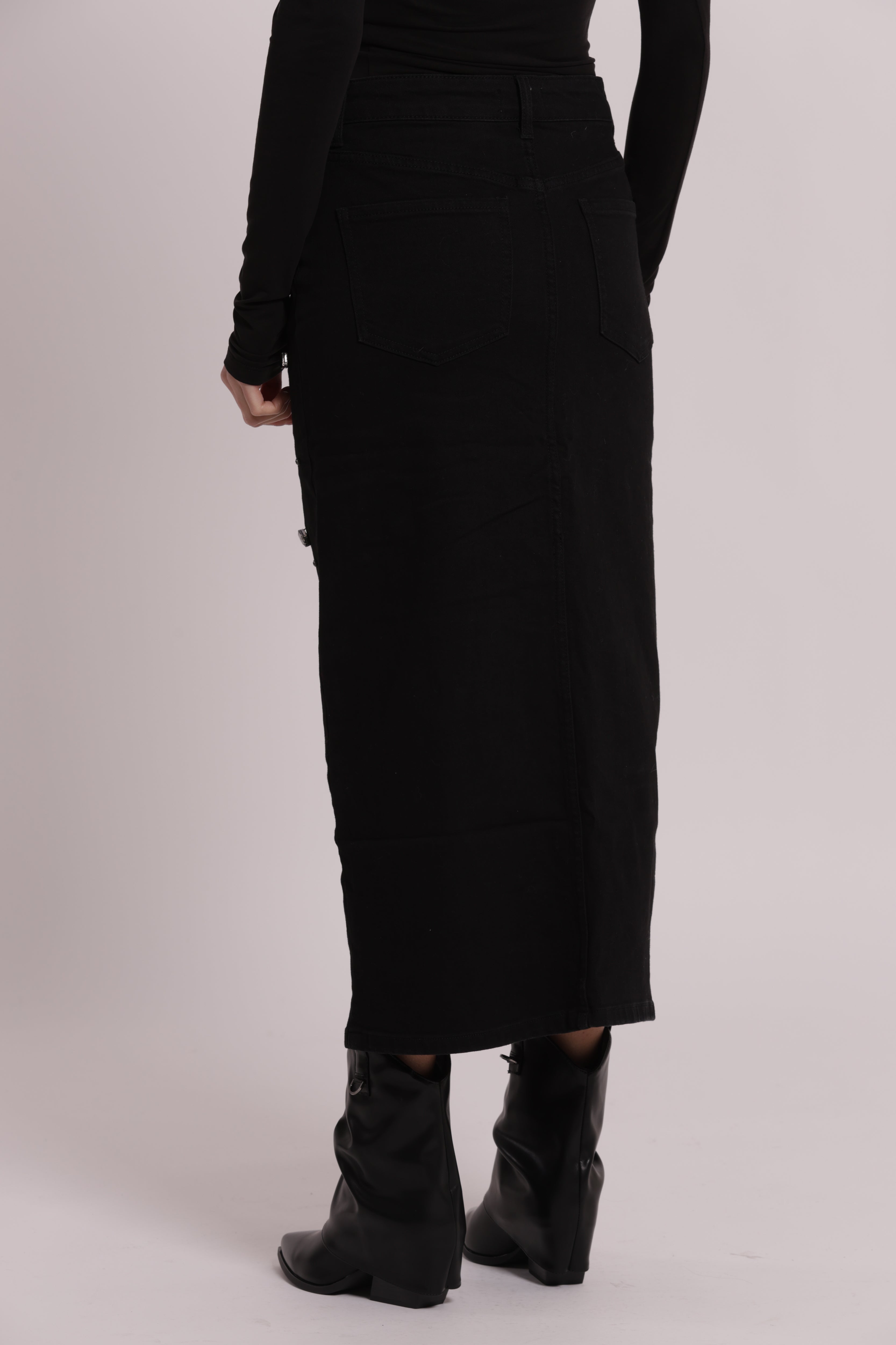 Mimi Mua gonna jeans castoni gioiello nera denim