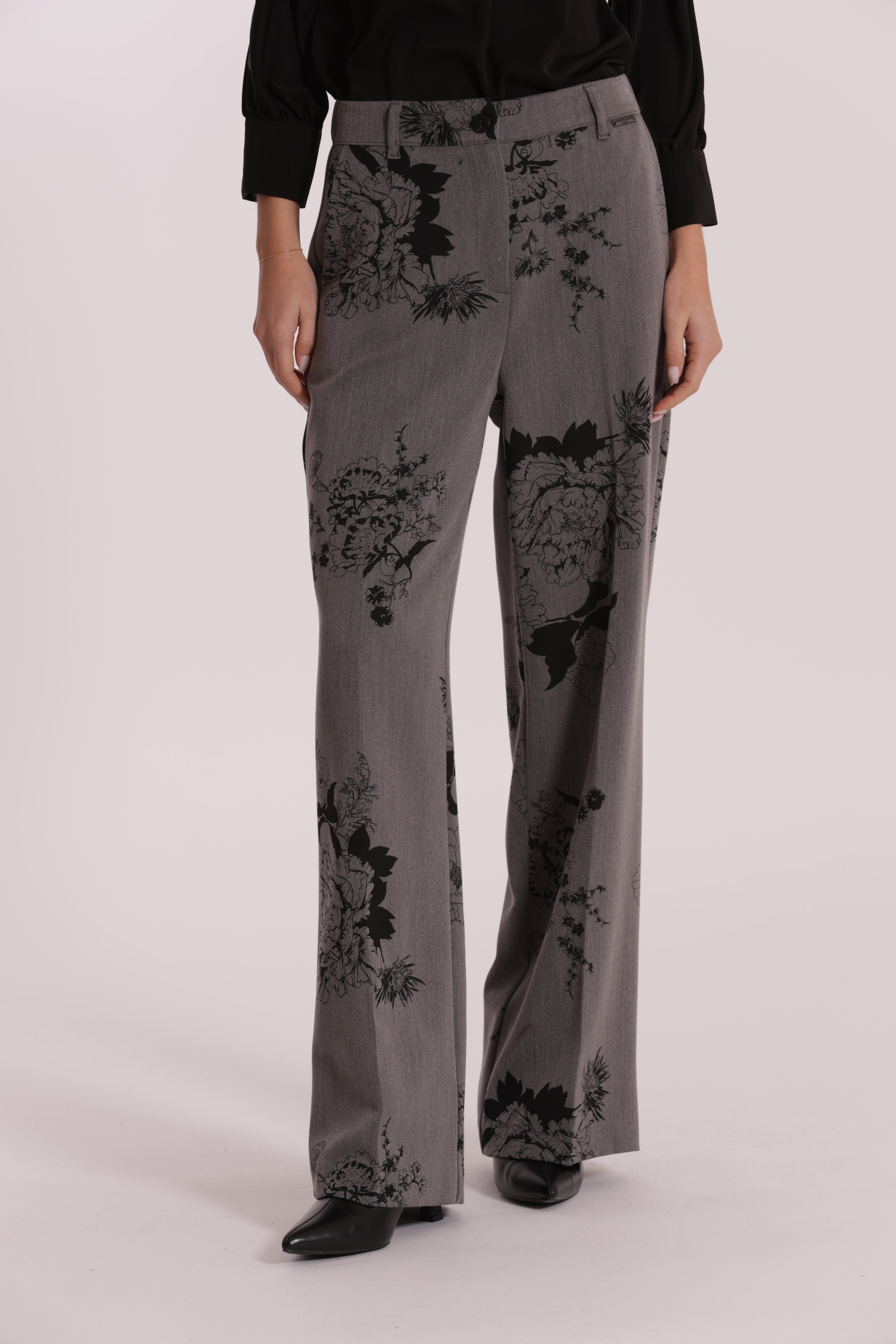 Mimi Mua Pantalone Palazzo Stampa Floreale Grigio