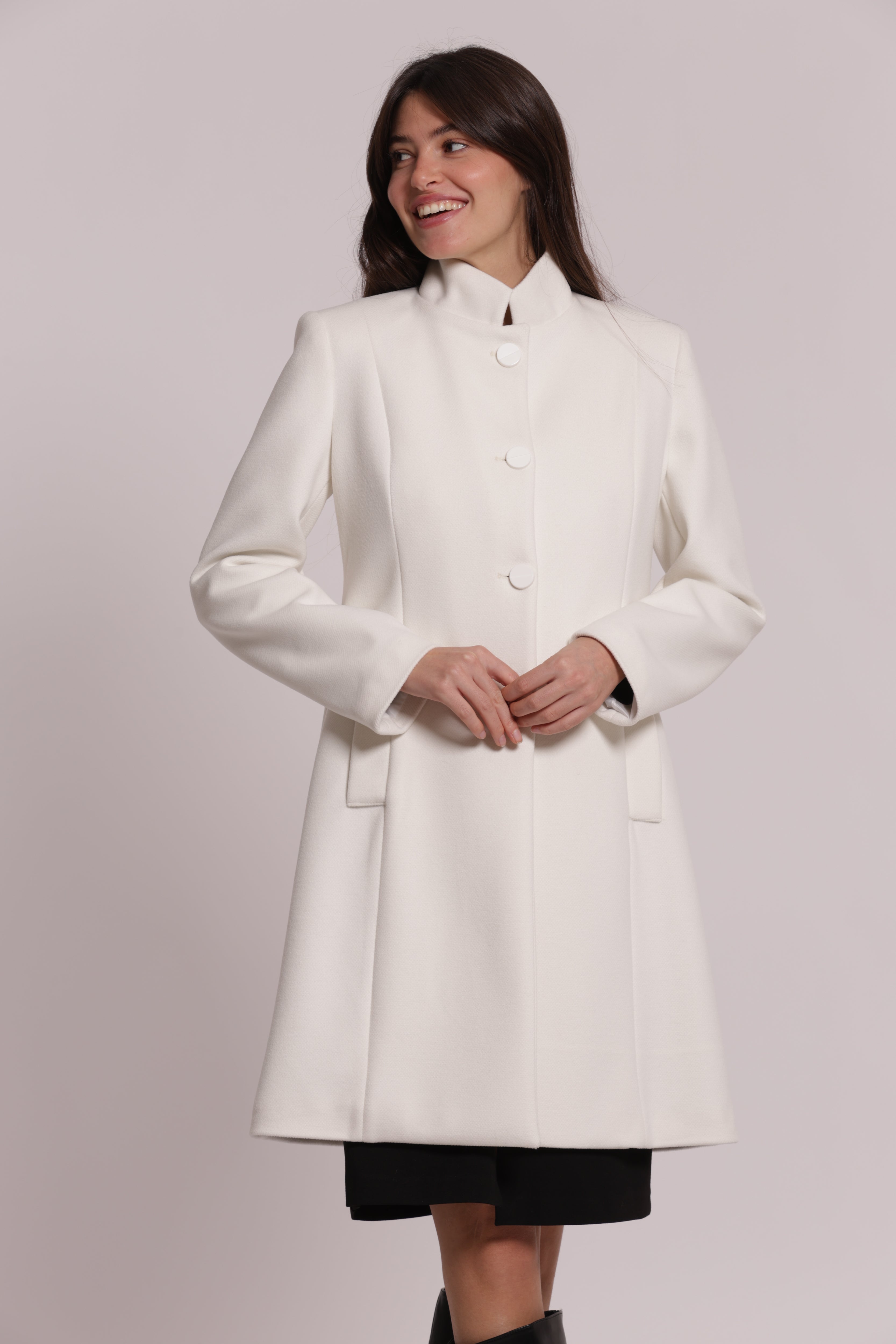 Mimi Mua Baronet­to cappotto collo coreana nero invernale
