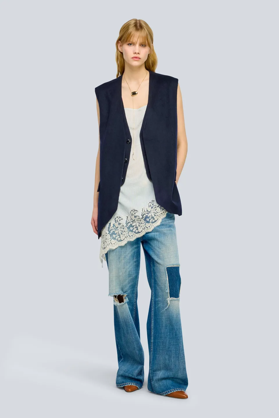 Semicouture May gilet sartoriale panno blu doppio leggero
