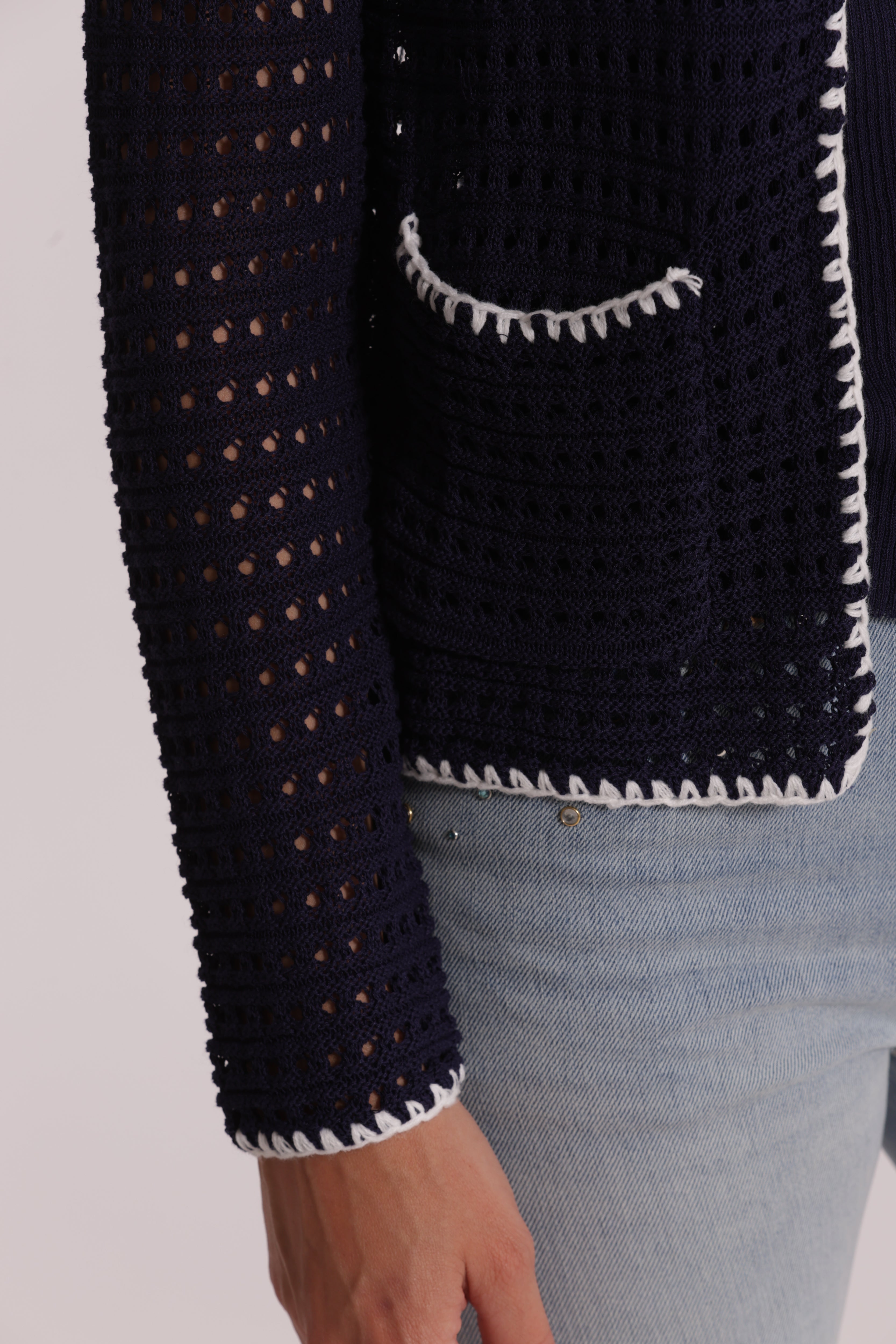 Mimi Mua Cardigan Traforato Bicolor Blu/Bianco