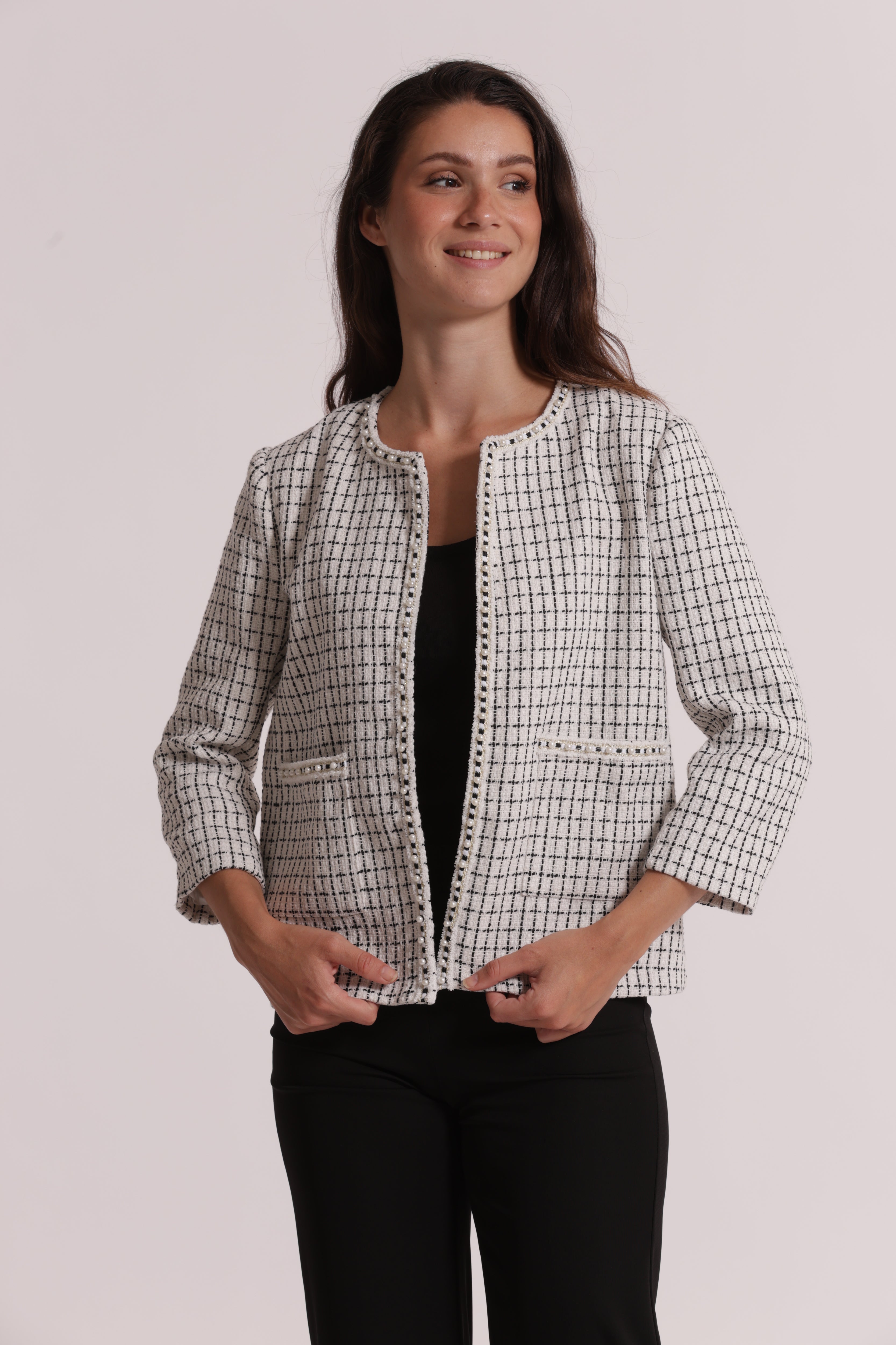 Mimi Mua Giacca Tweed Catena Bianco