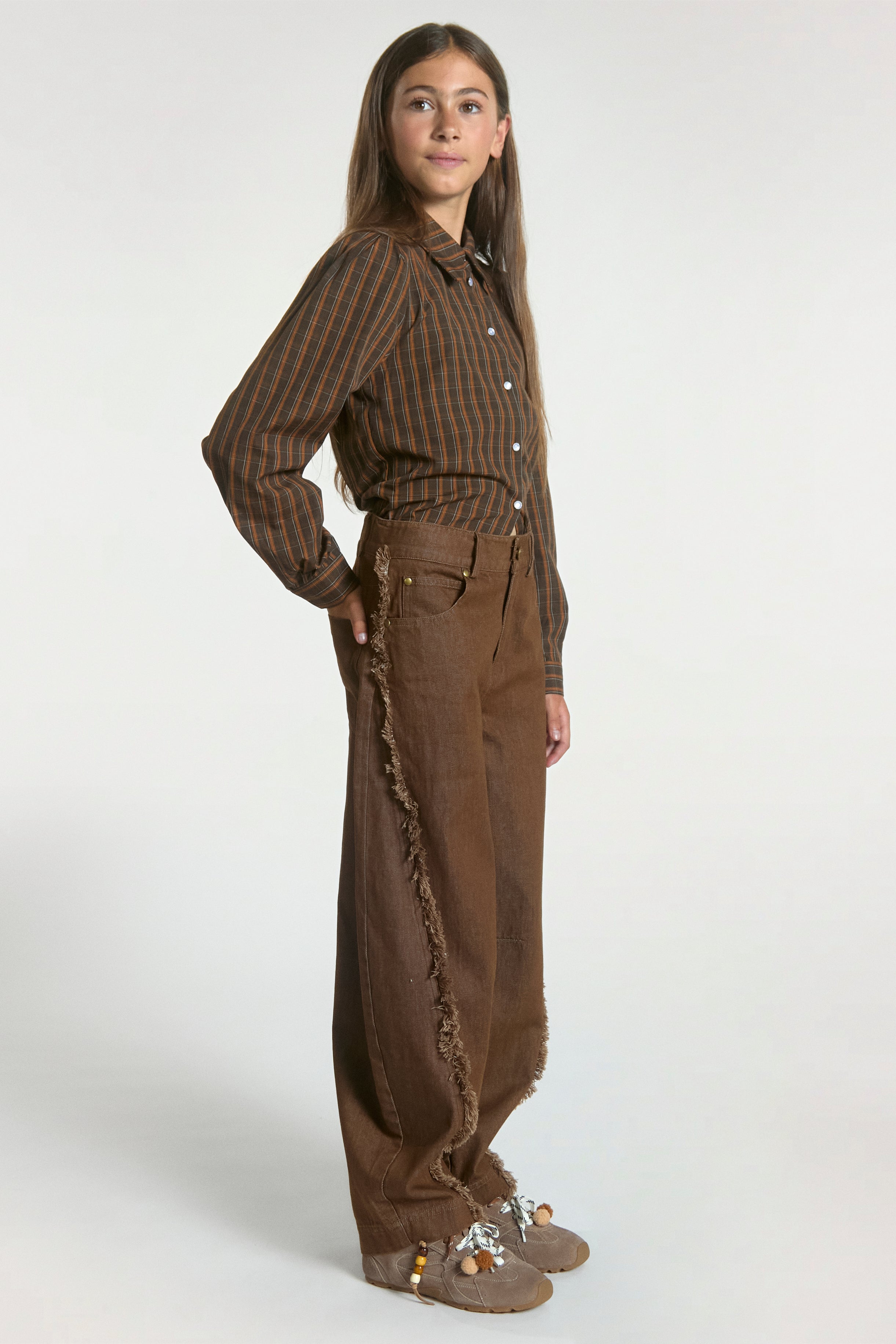 Aaiko Quinn jeans fudge barrel frange bambina