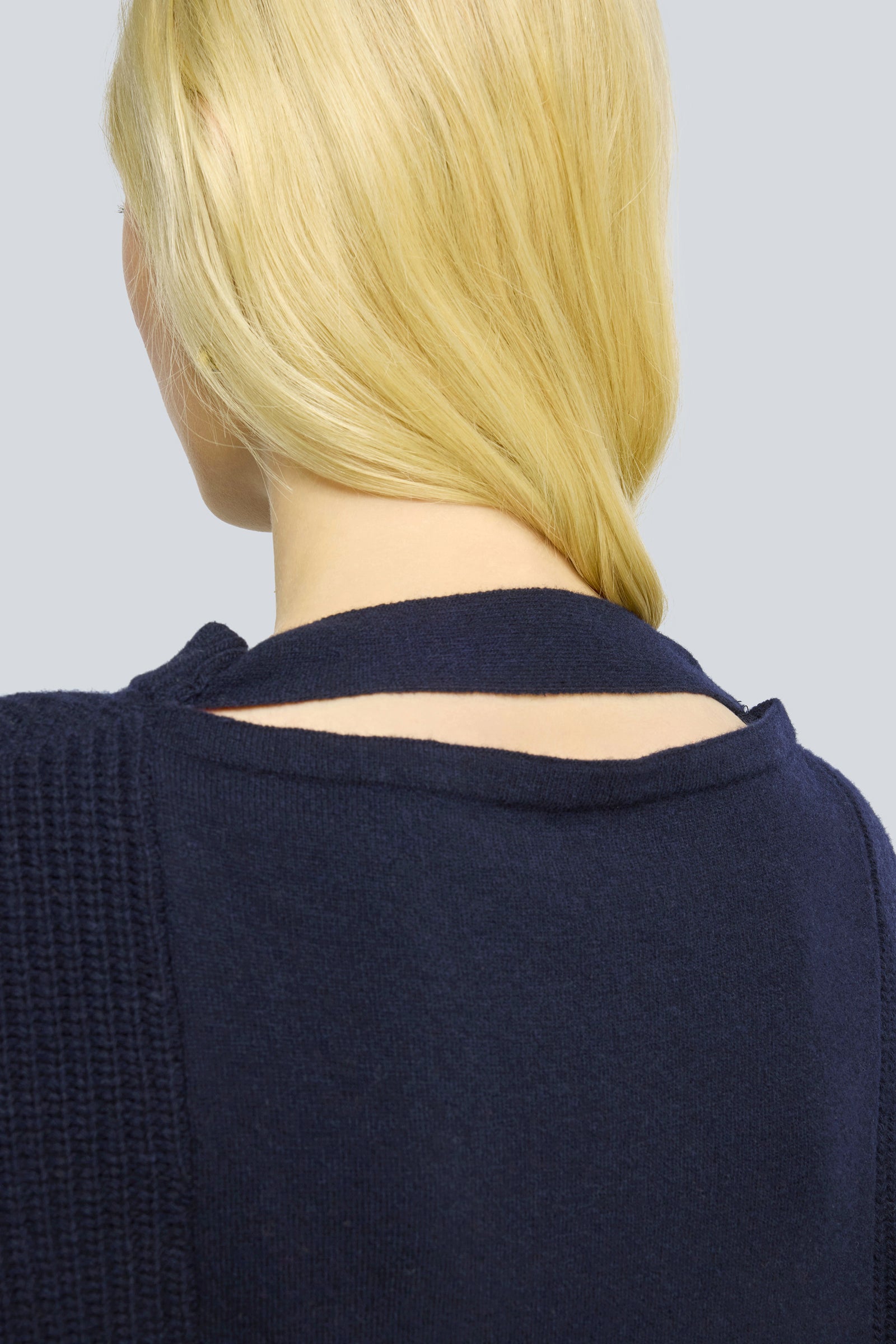 Semicouture Magnolia maglia lana merinos pizzo blu burro