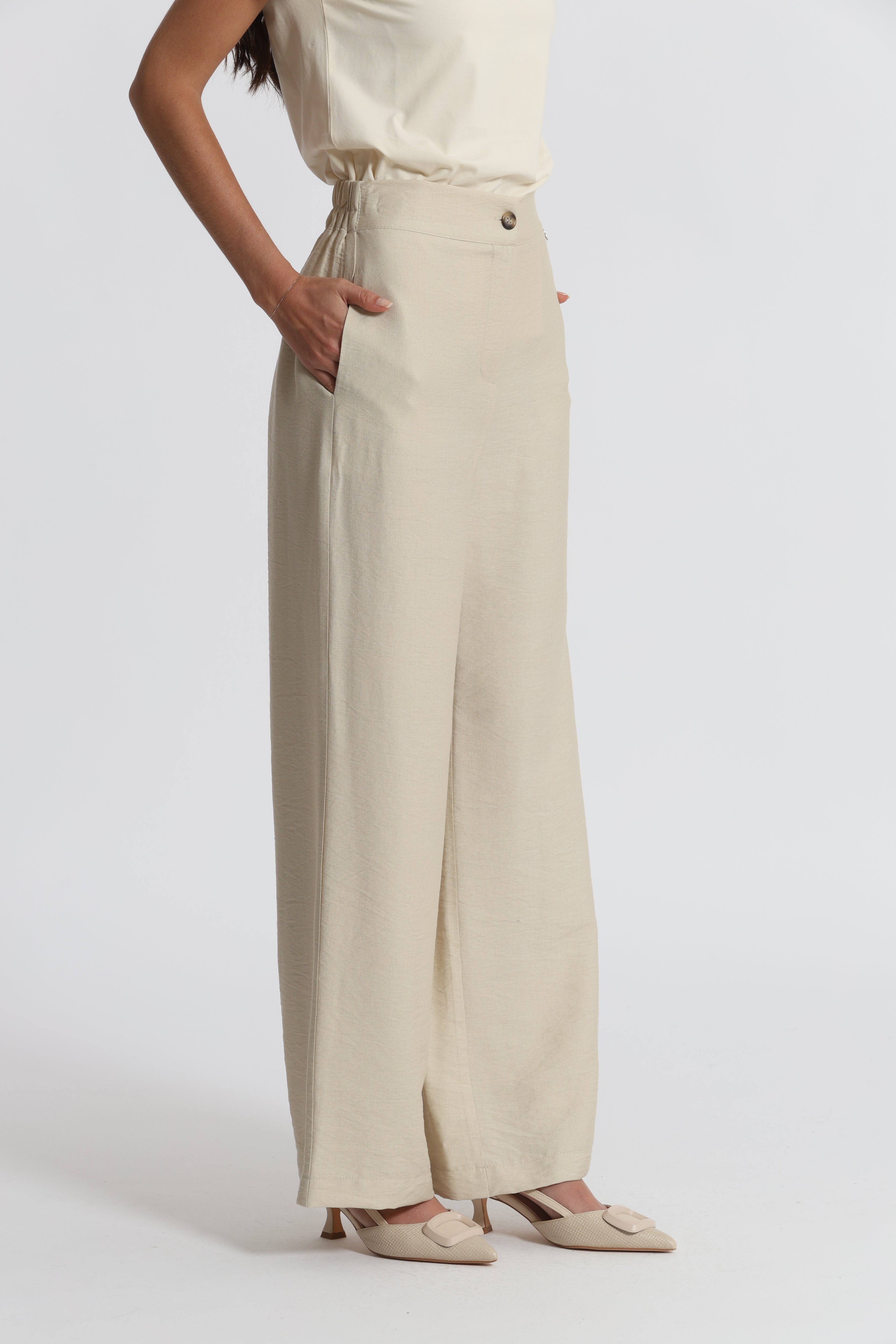 Mimi Mua Pantalone Basic Viscosa Nylon Bianco