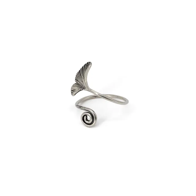 On Earth Ginkgo anello ottone argentato regolabile
