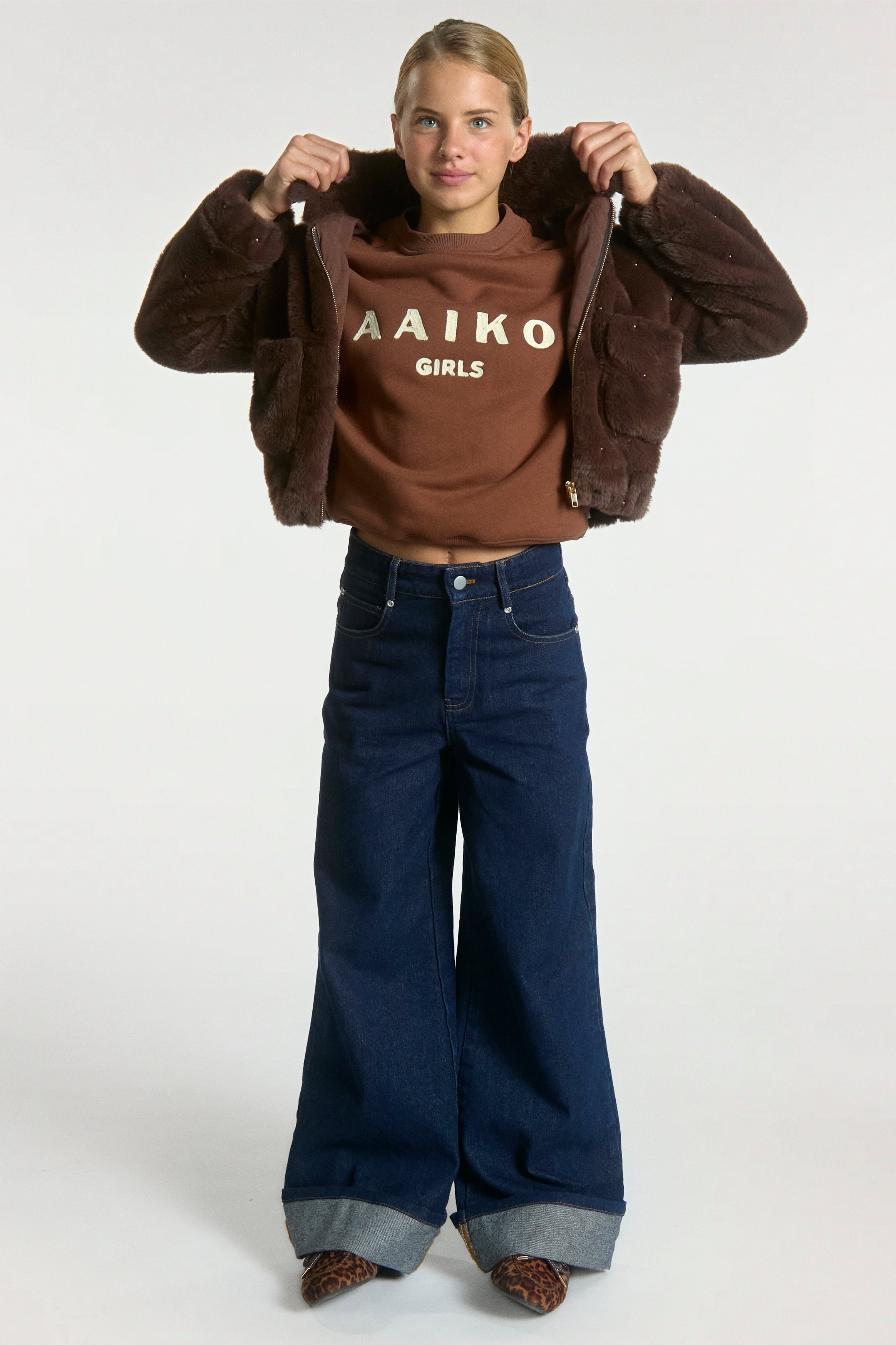 Aaiko Charly jeans palazzo blu denim orlo risvoltato