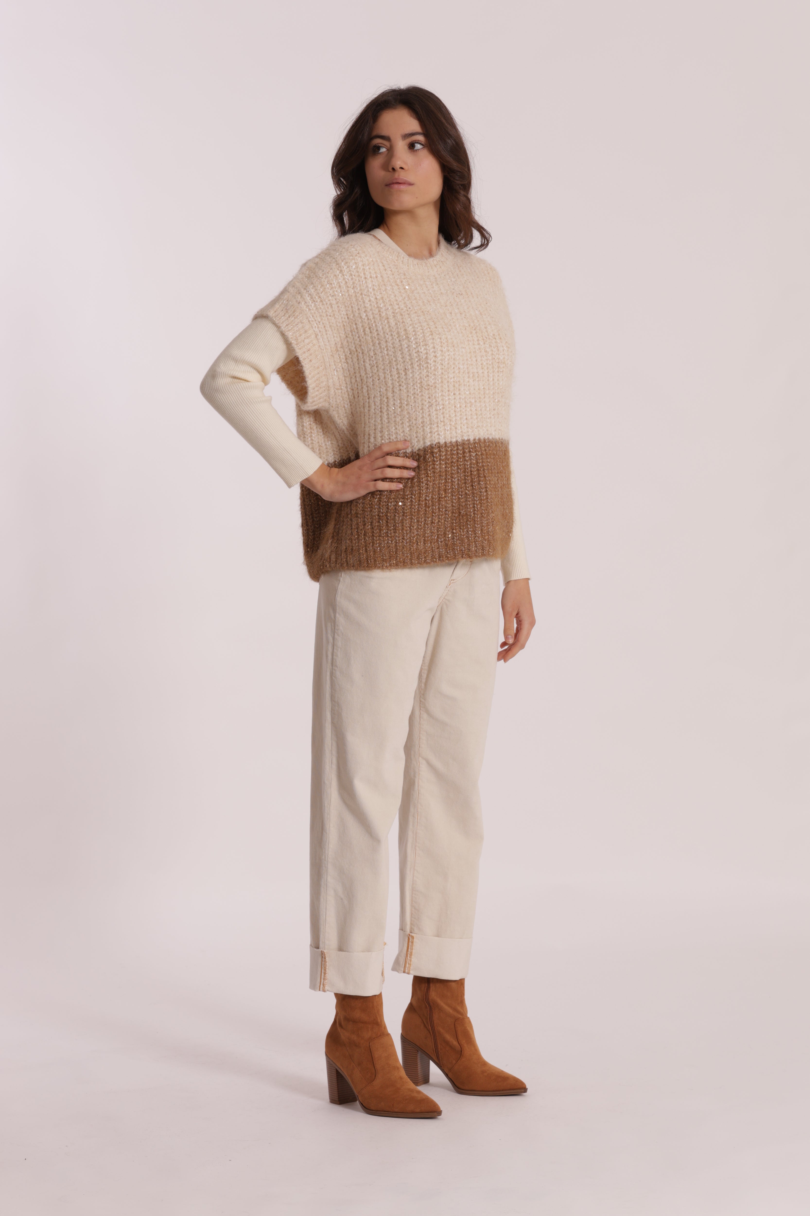 Mimi Mua Pantalone Cropped Velluto a Coste Panna