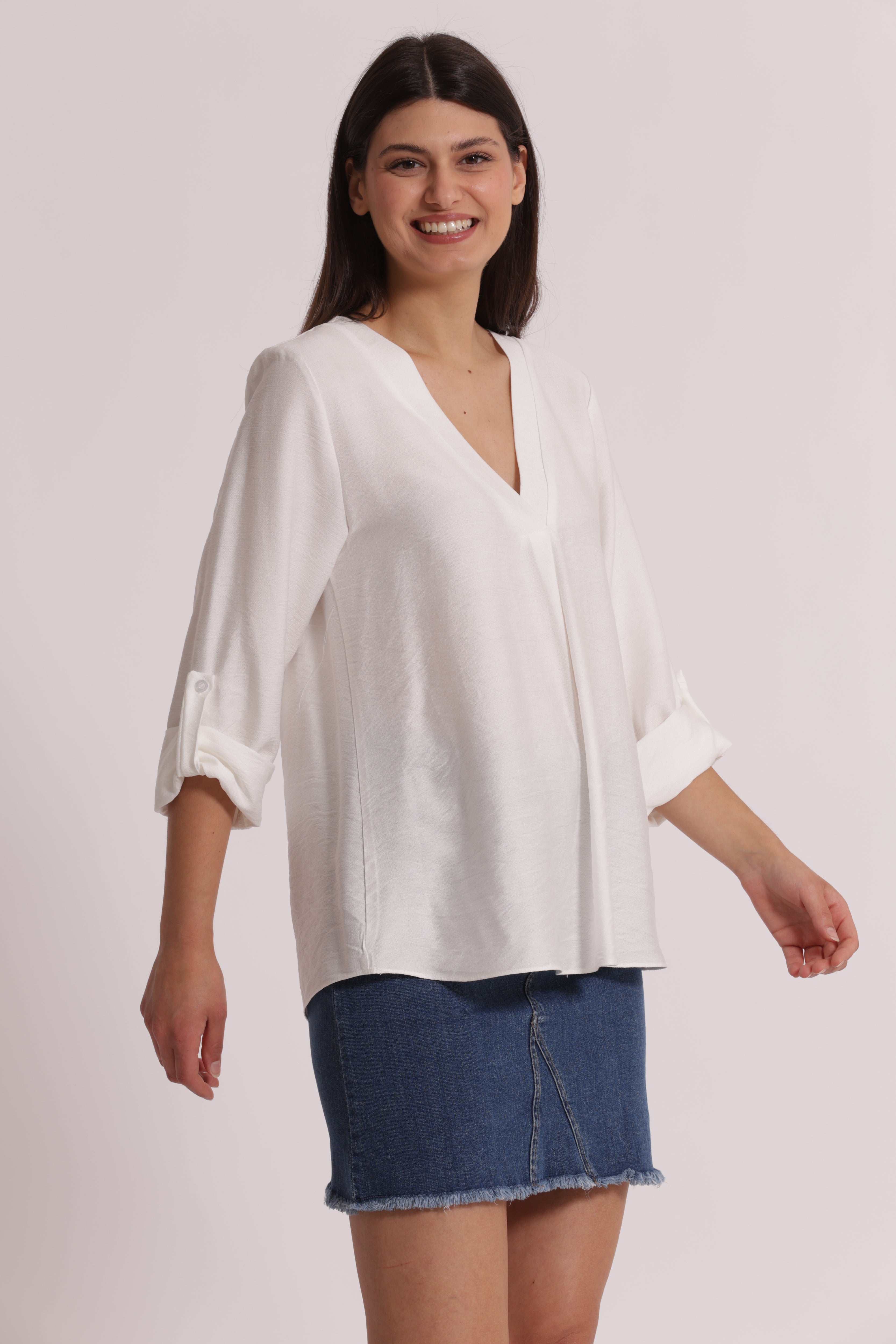 Mimi Mua Blusa Maniche Tre Quarti Bianco S viscosa