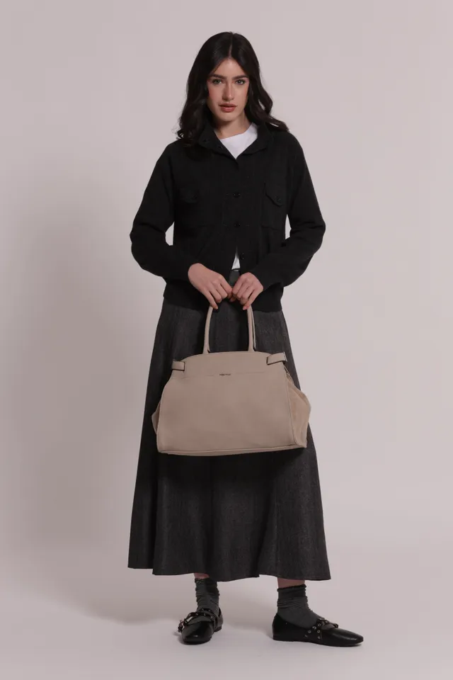 Mimi Mua borsa shopping con fianchi effetto camoscio nera