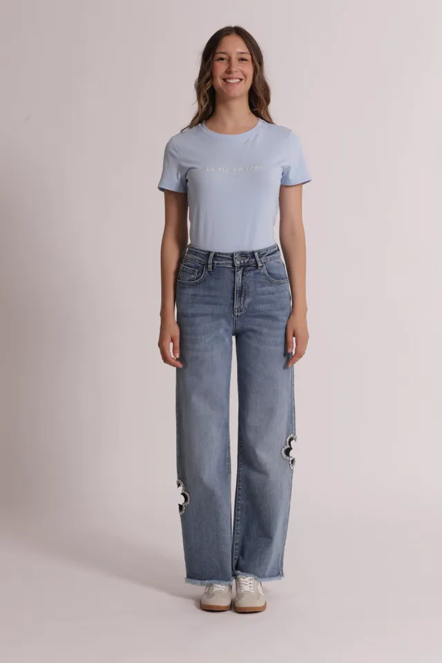 Mimi Mua Jeans Marine blu medio con cut-out gioiello