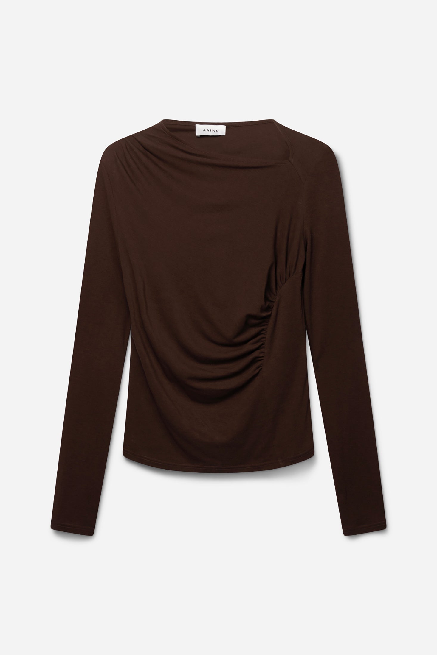 Aaiko Jalisse top marrone fudge asimmetrico manica lunga