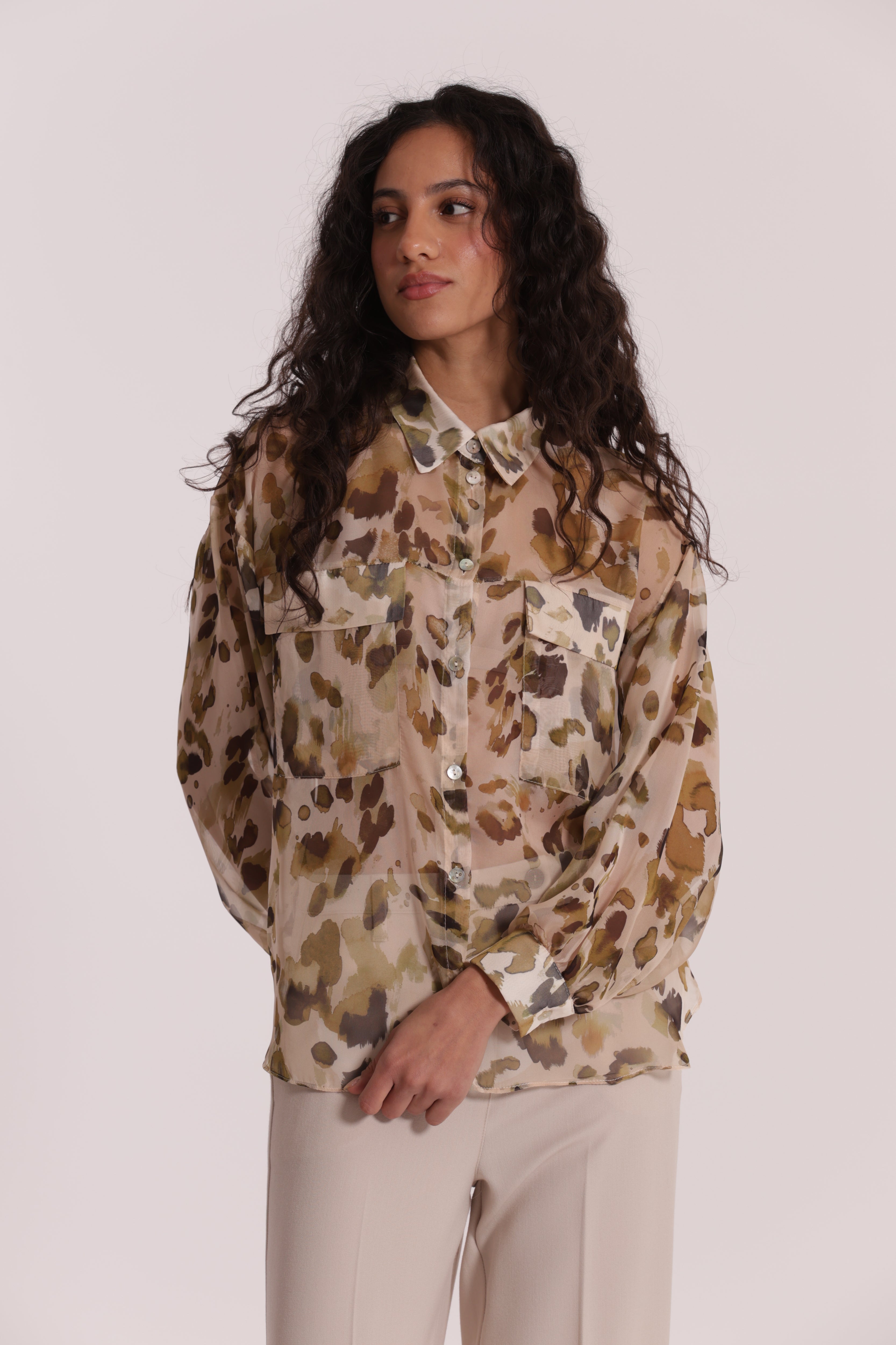 Mimi Mua Tasche Leo Camicia Panna Militare XS