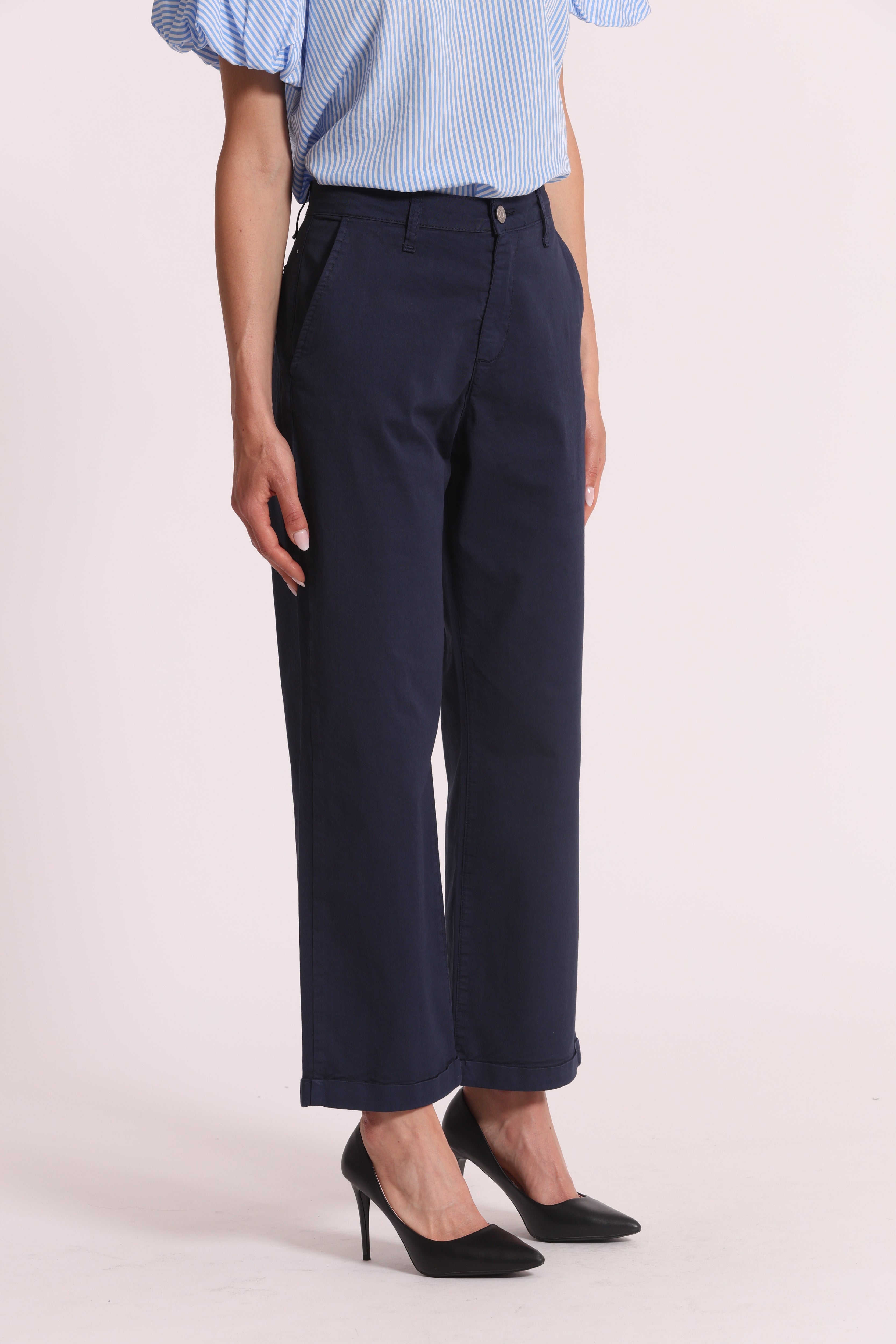 Mimi Mua pantalone wide leg bengalina burro elasticizzato