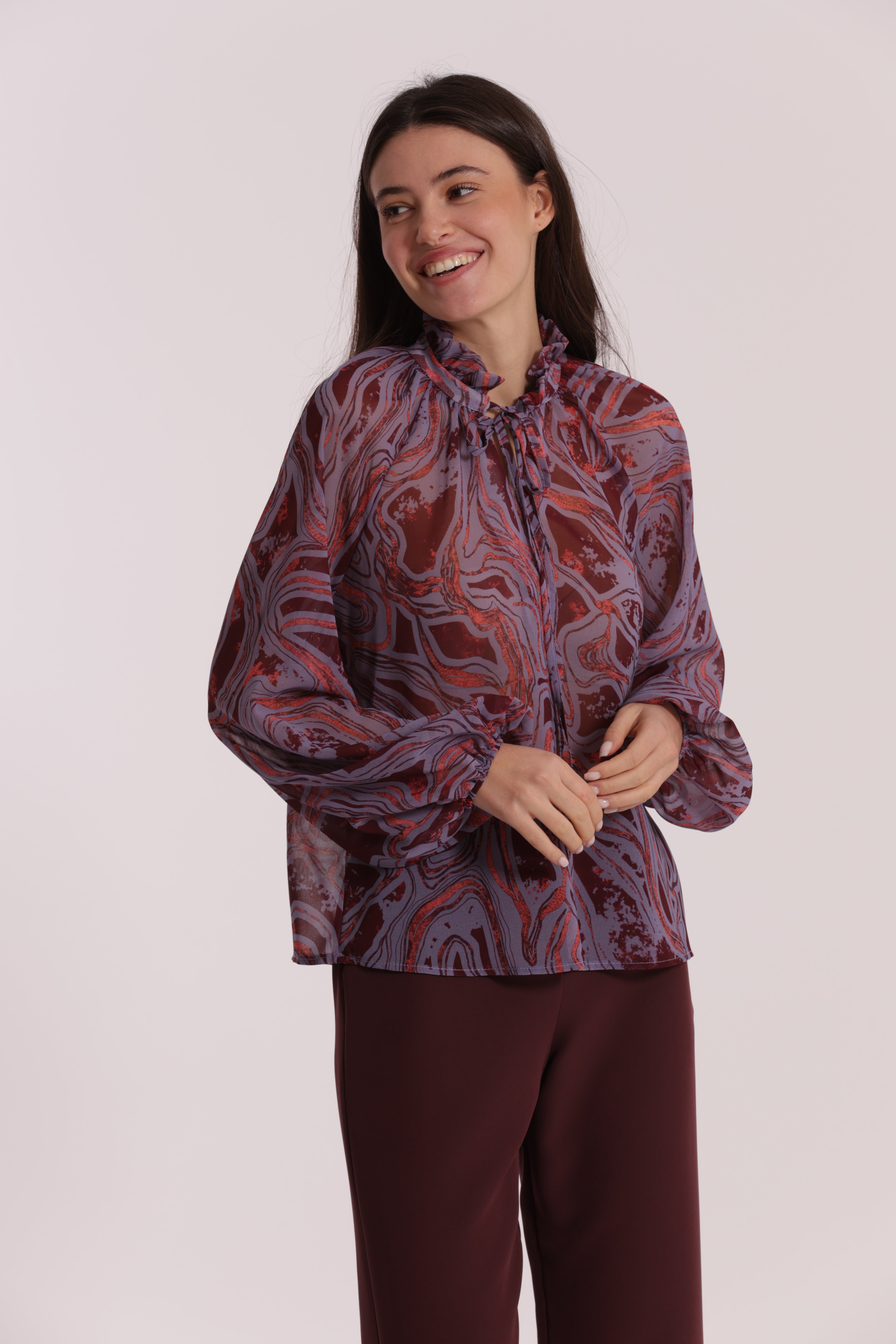 Mimi Mua Marmorea blusa malva bordeaux leggera