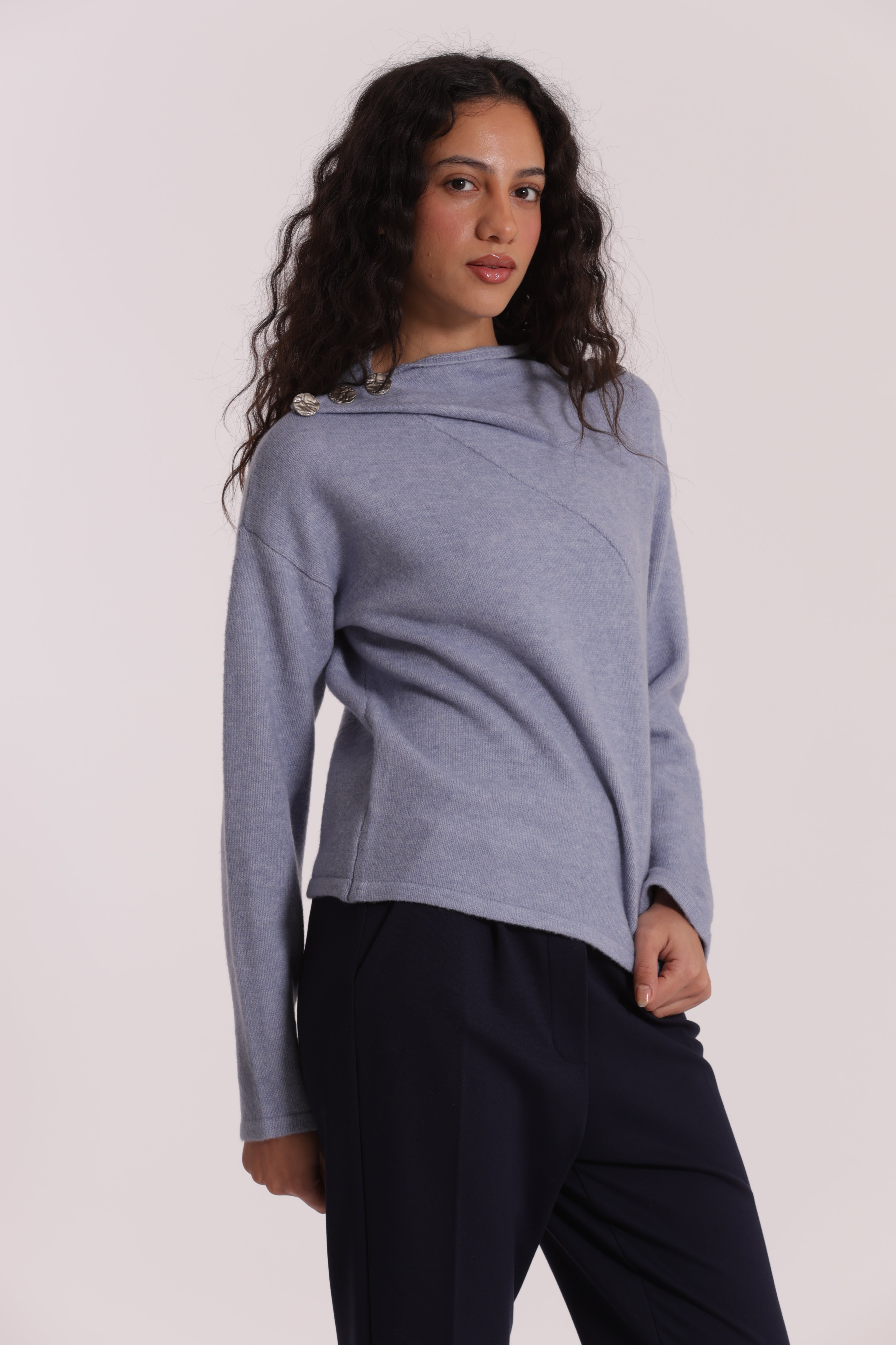 Mimi Mua Maglia Bottoni Spalla Panna Misto Lana