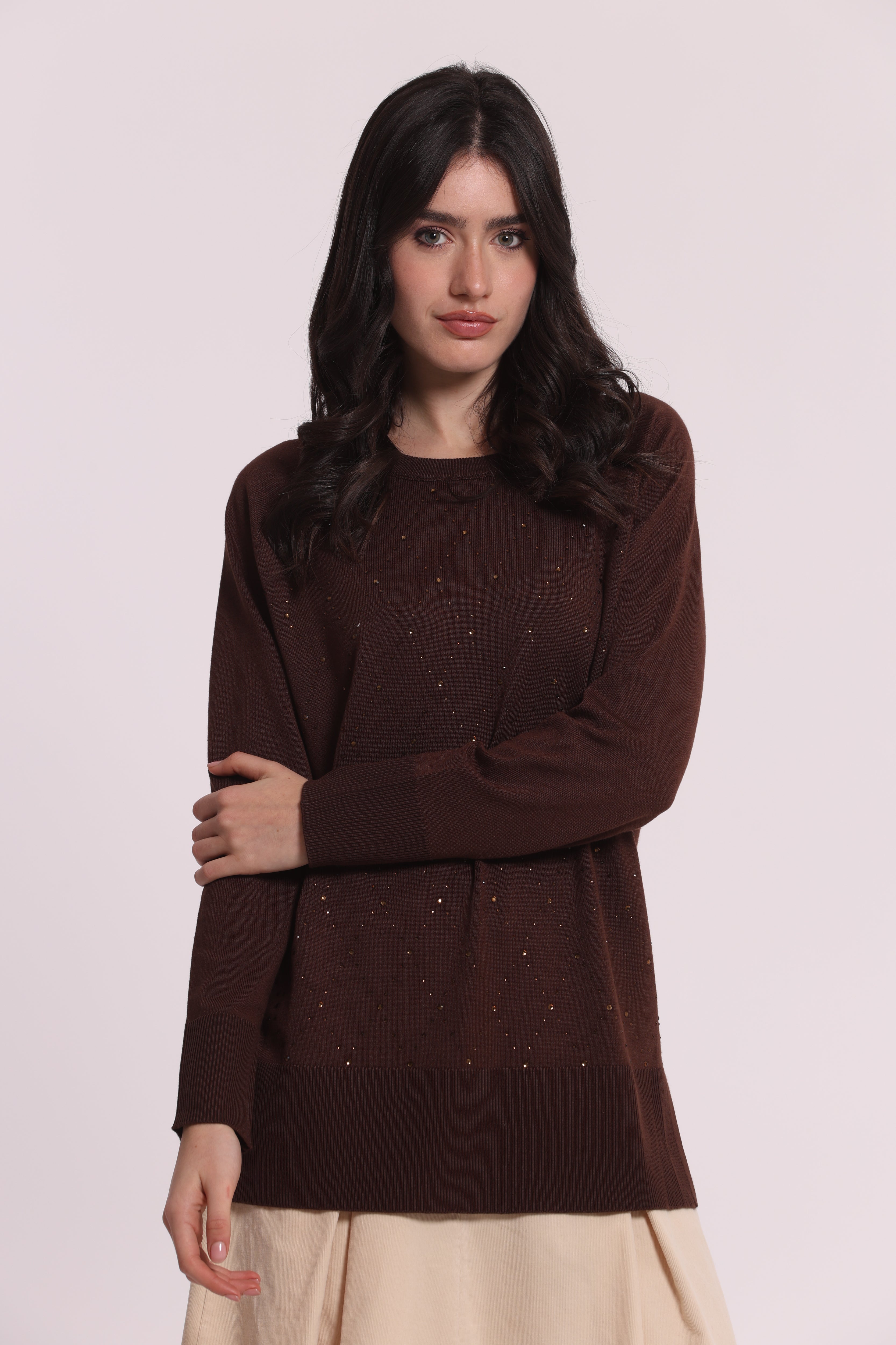 Mimi Mua maglia strass collo removibile nera
