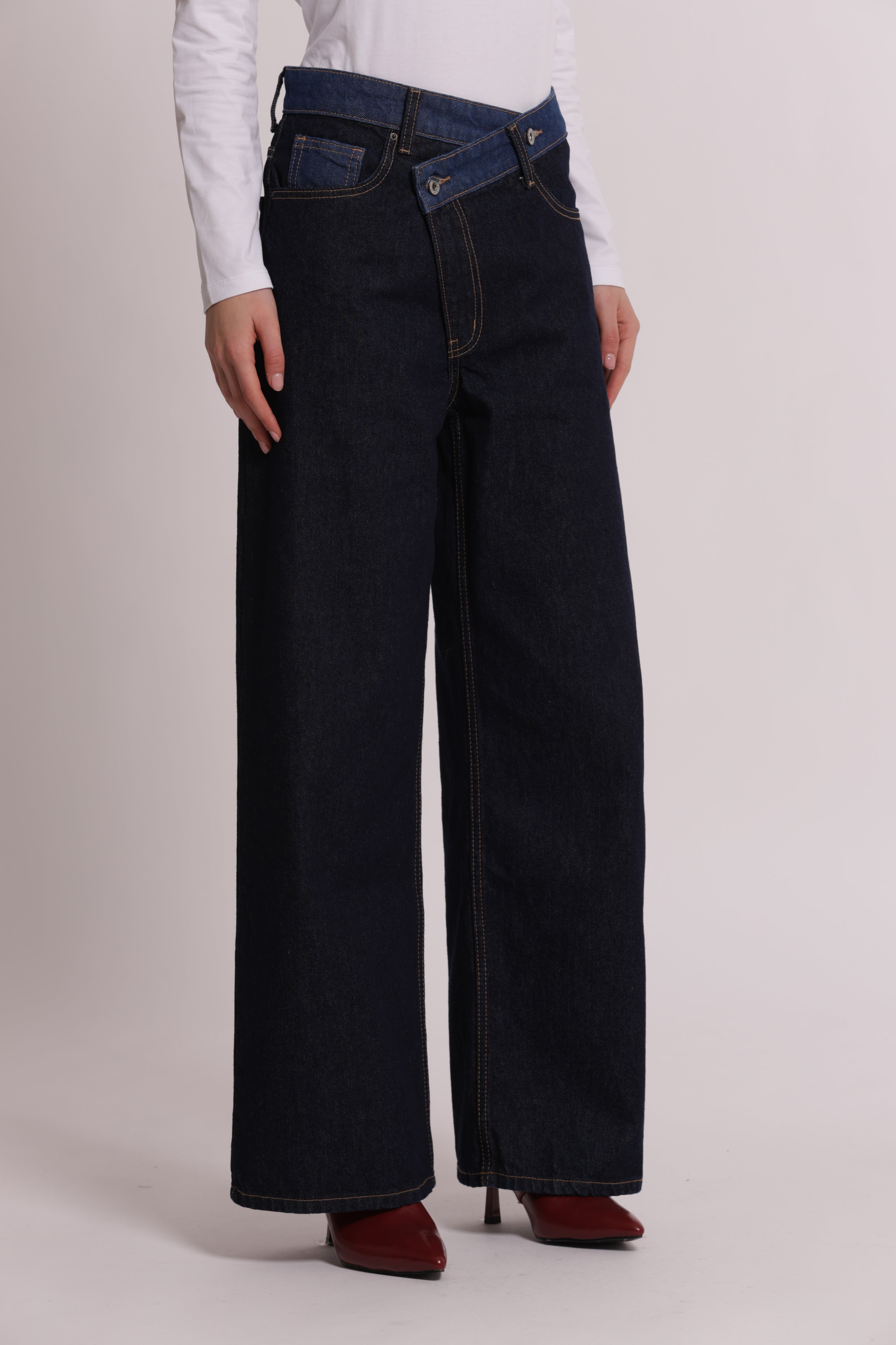 Mimi Mua Jeans Gamba Larga Vita Incrociata blu
