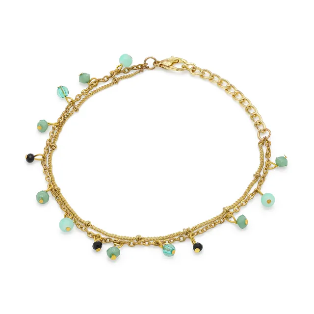 On Earth Colour bracciale verde ottone perline 17 cm