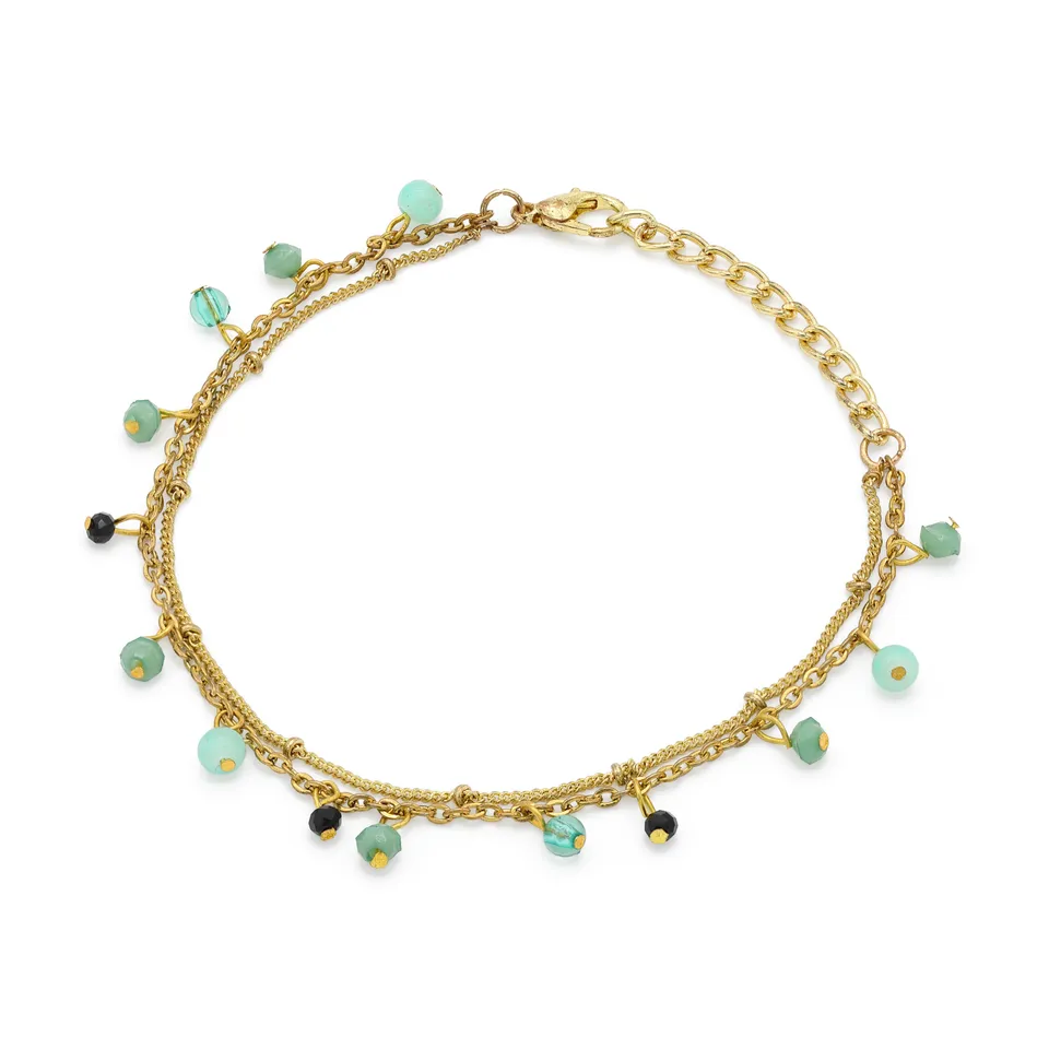 On Earth Colour bracciale verde ottone perline 17 cm