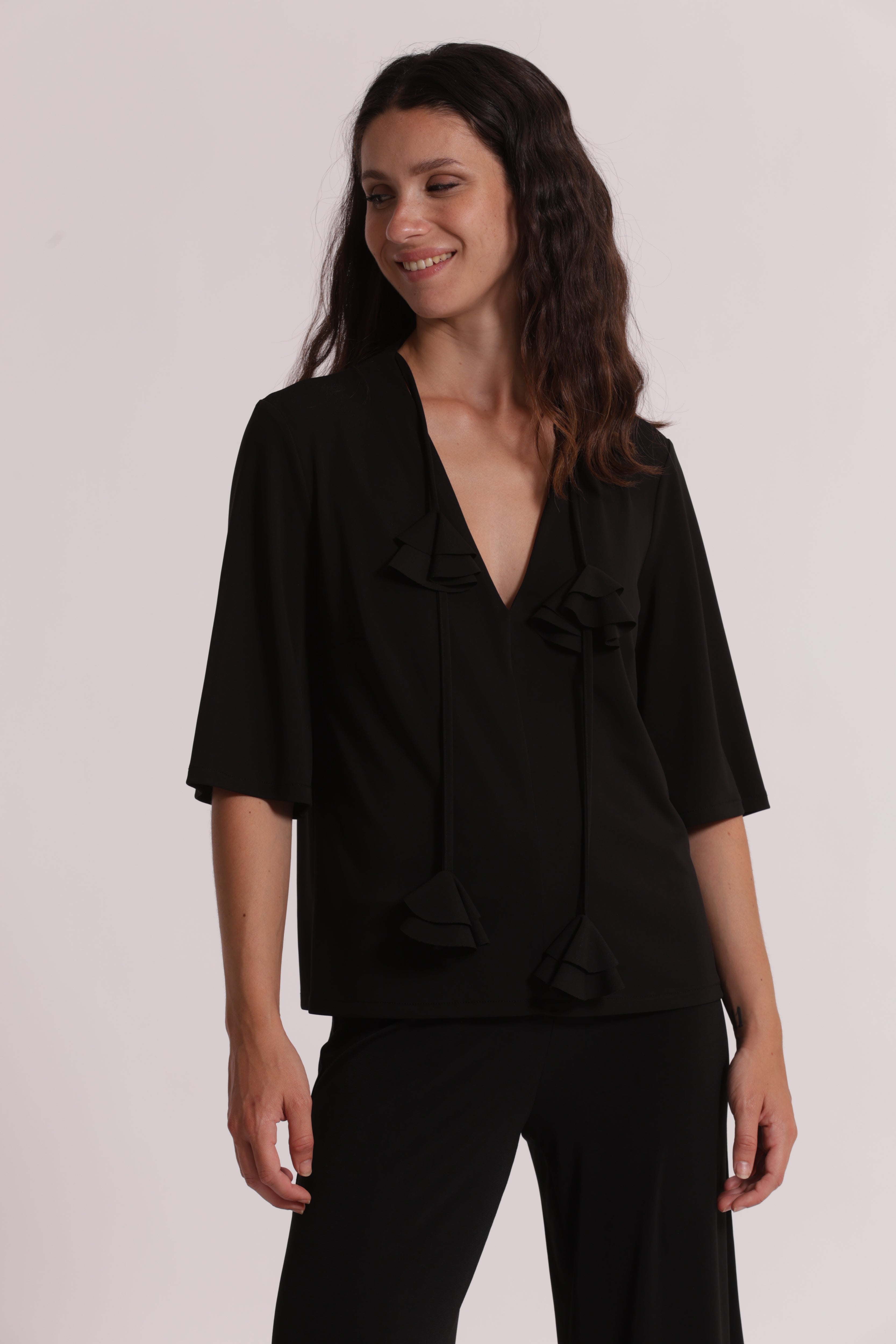 Mimi Mua blusa scollo V floreale nero poliestere