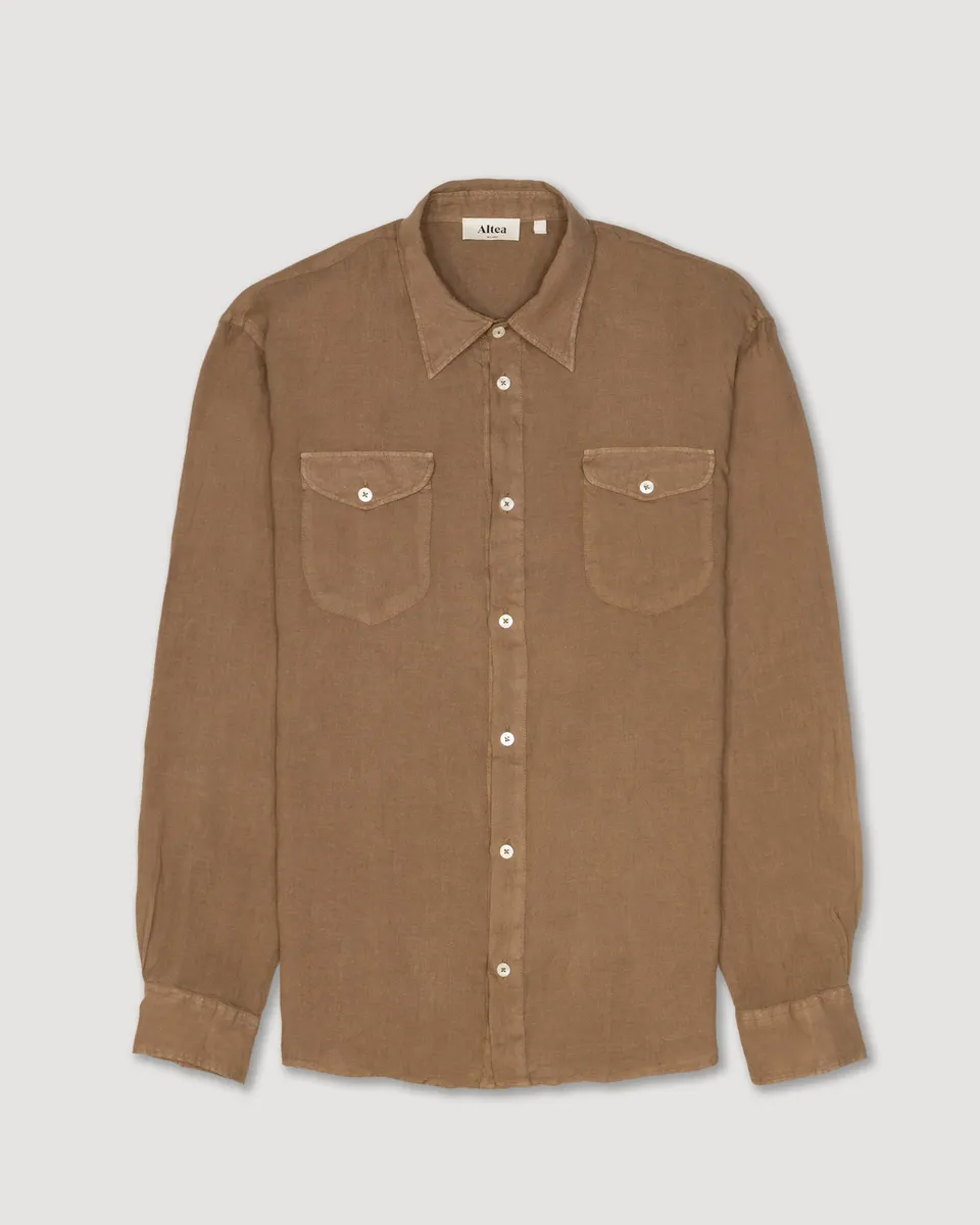 Altea Dallas camicia cammello lino over