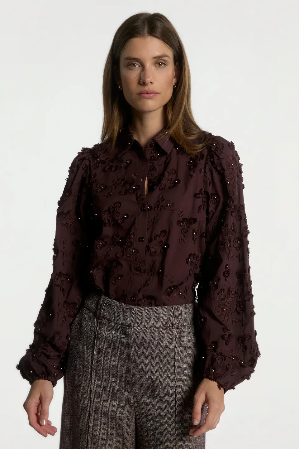 Aaiko Lien camicia bordeaux perle cotone bio