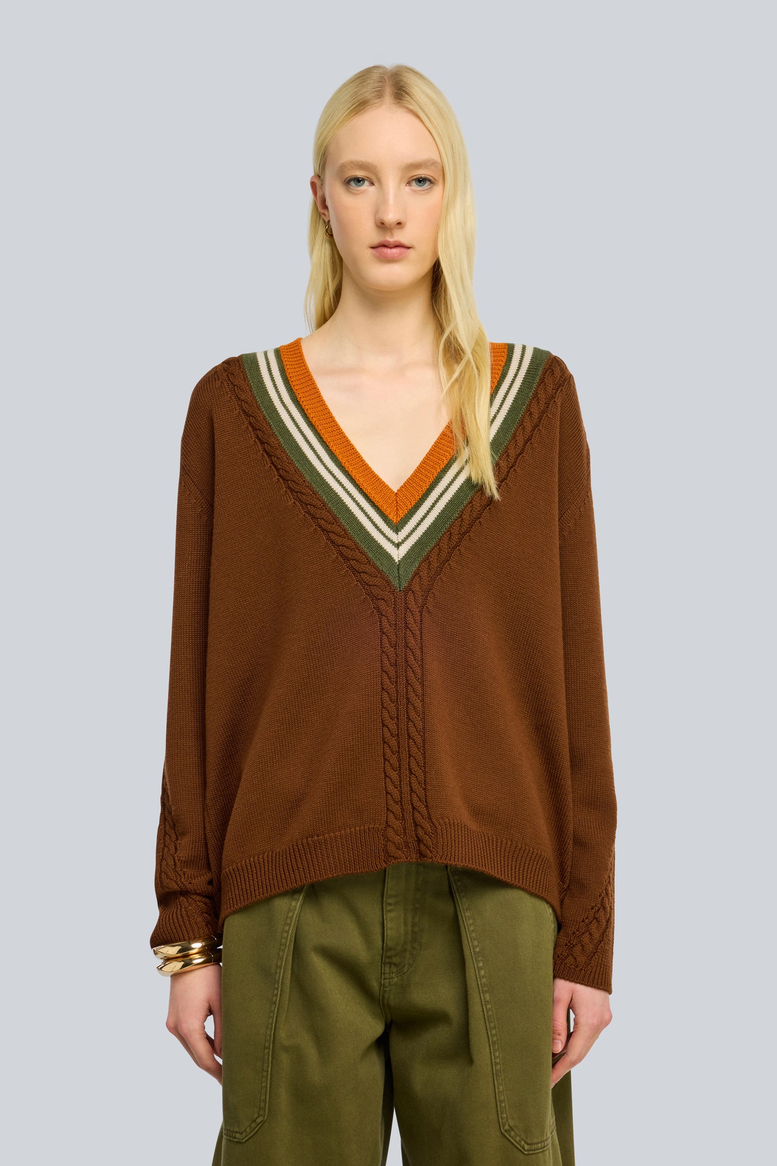 Semicouture Carley maglia scollo V cammello