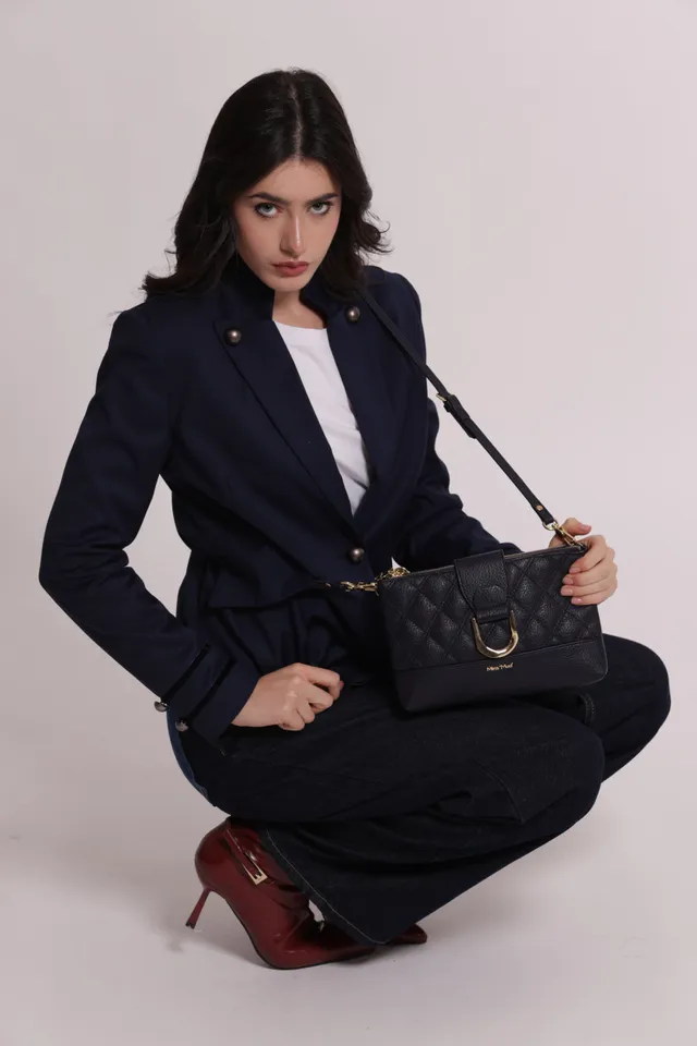 Mimi Mua Borsa Tracolla Trapuntata Base Liscia Nero Ecopelle