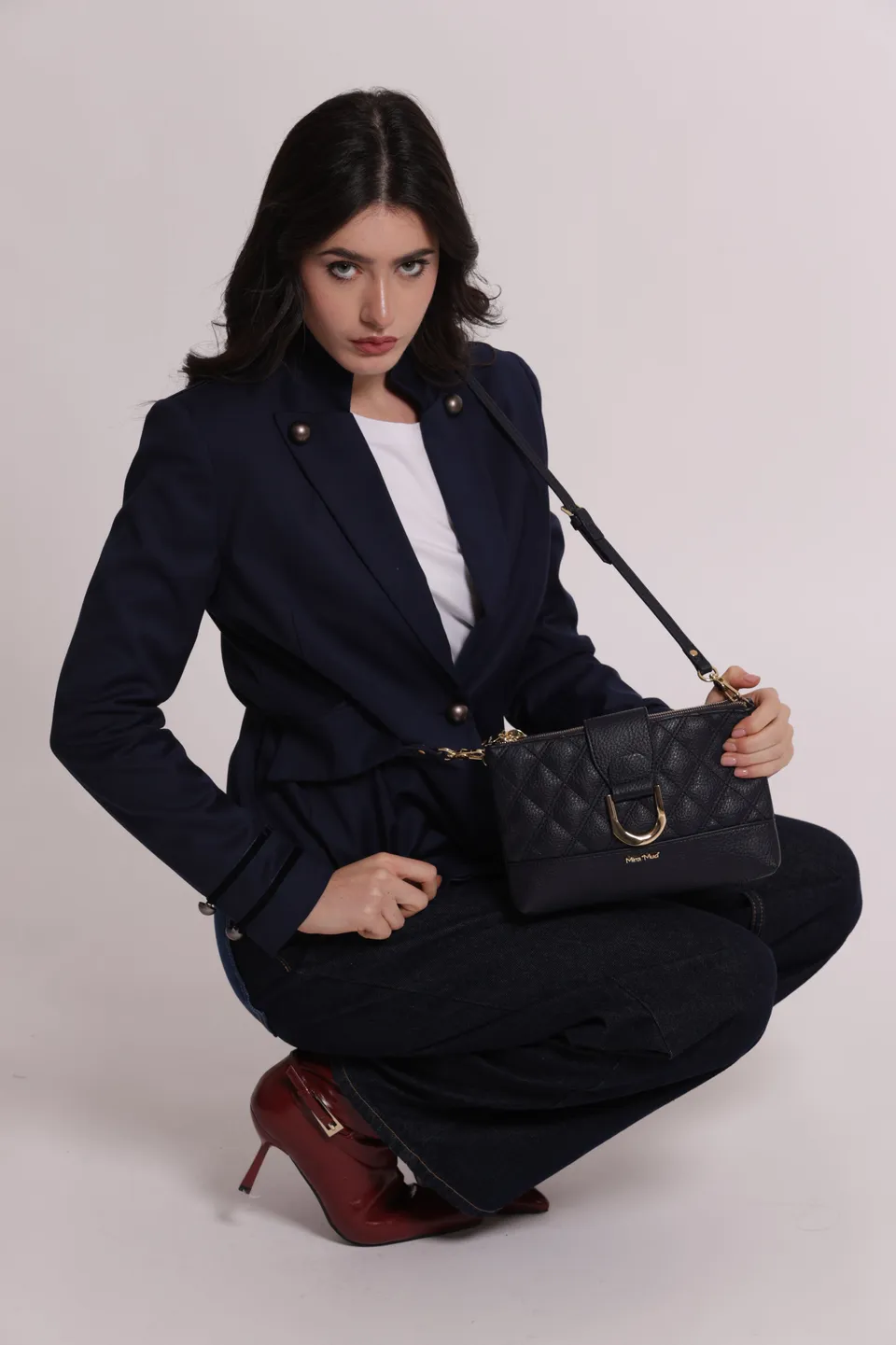 Mimi Mua Borsa Tracolla Trapuntata Base Liscia Nero Ecopelle