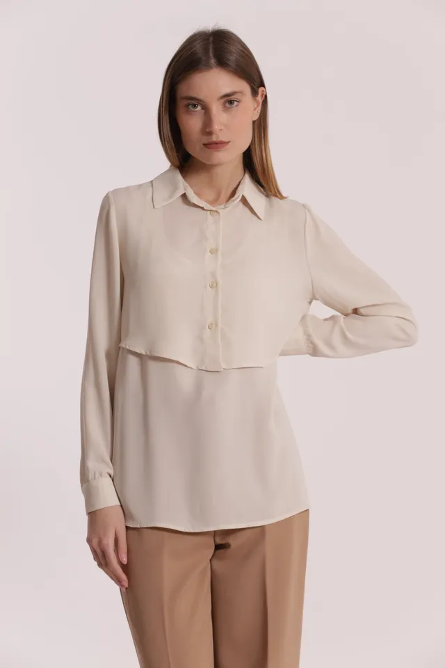 Mimi Mua Camicia Cropped con Blusa Panna