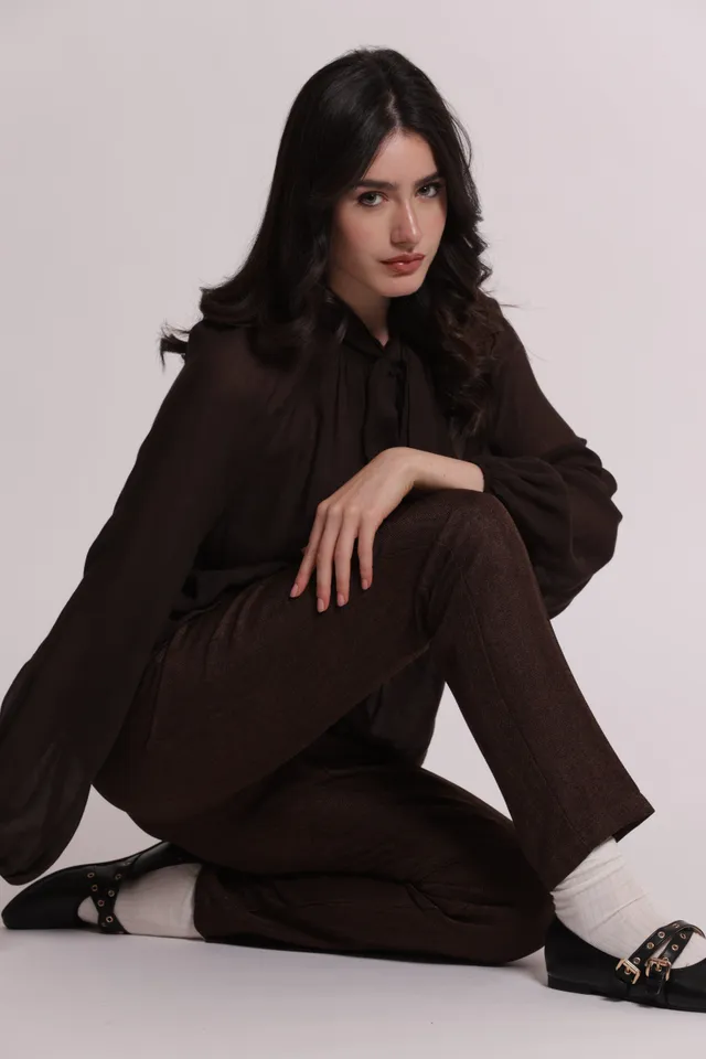 Mimi Mua Pantalone Sigaretta Tweed Moro