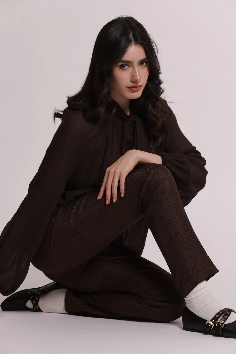 Mimi Mua Pantalone Sigaretta Tweed Moro