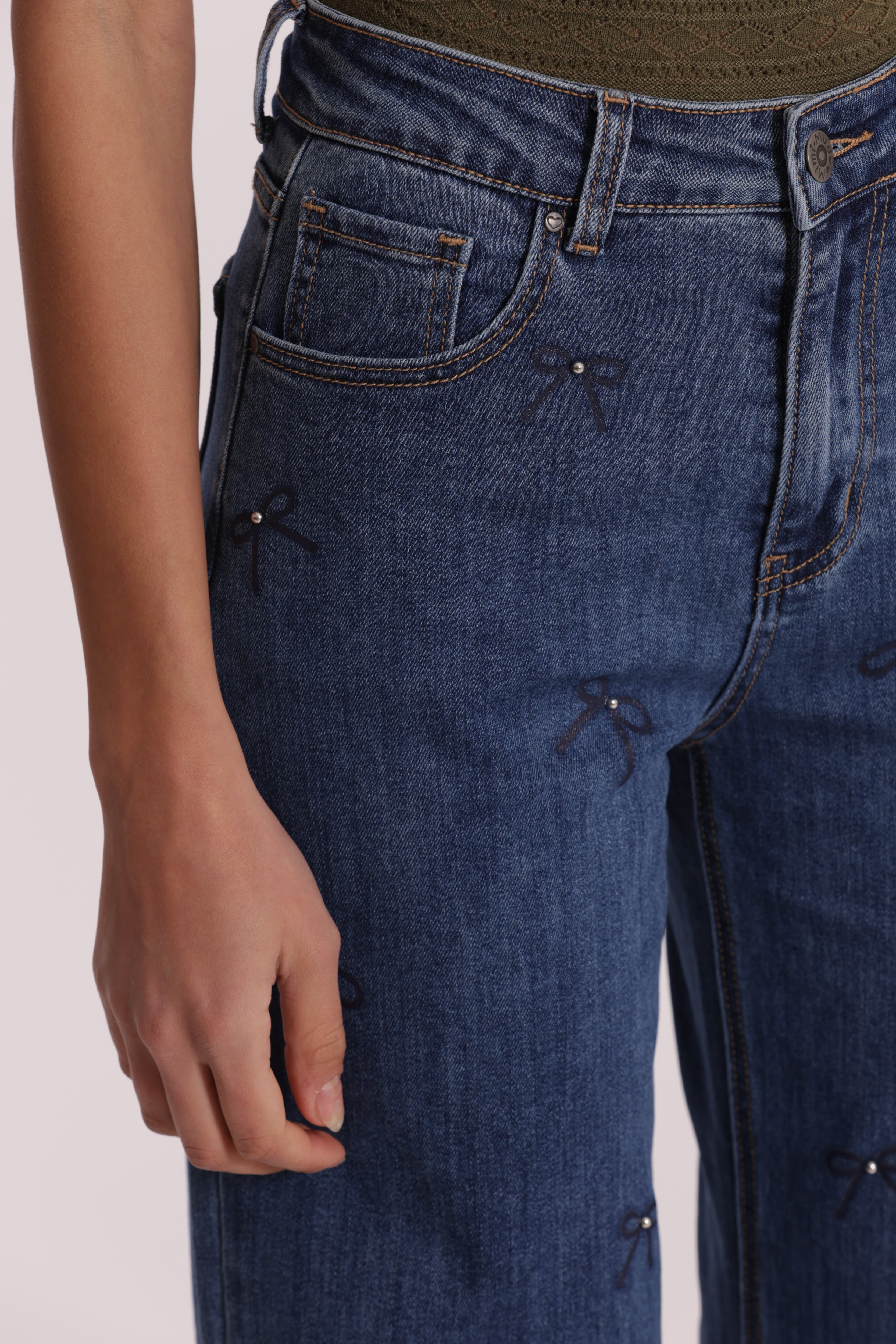 Mimi Mua Wide Leg jeans stampa fiocco nero