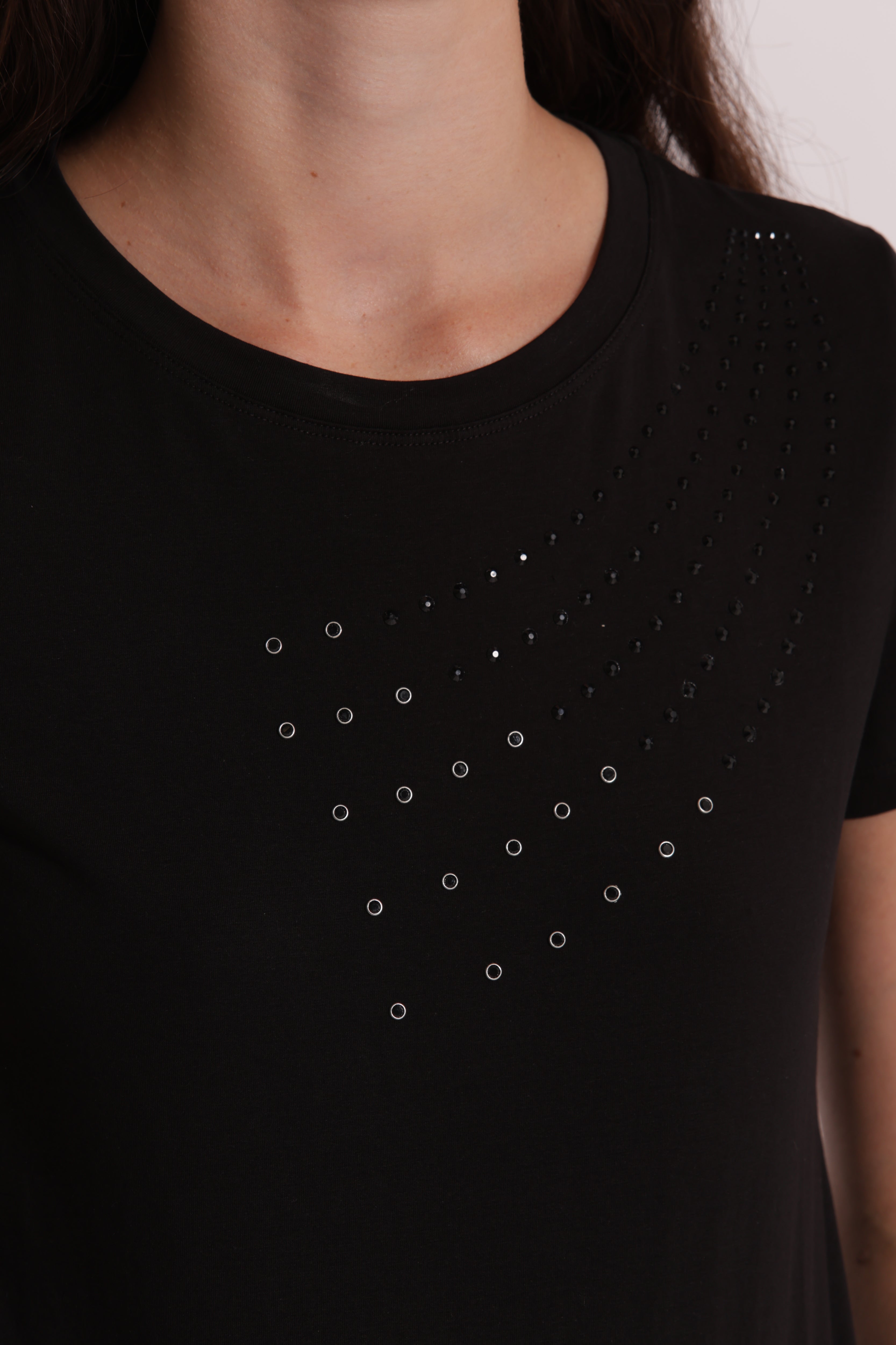 Mimi Mua T-shirt Mezze Maniche Borchie Frontali Bianco Cotone